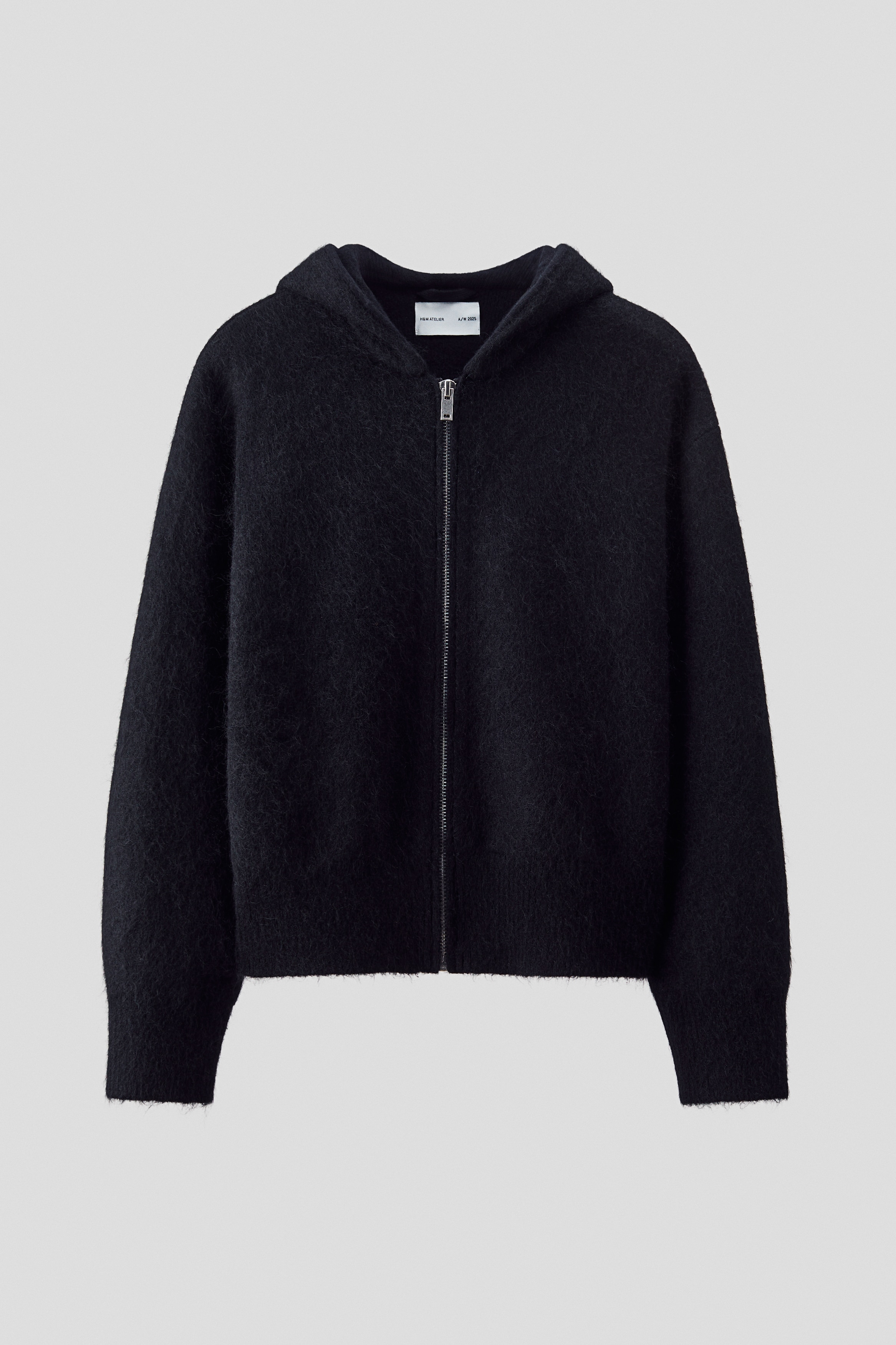 Wool Blend Knit Hoodie - Black