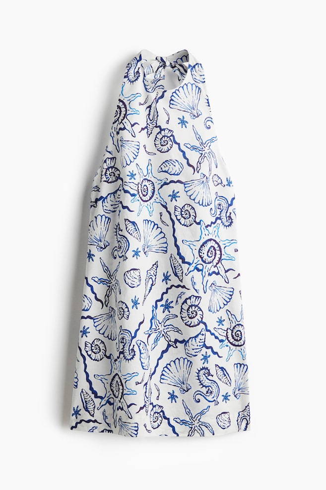 Abito halter in misto lino - Bianco/blu fantasia/Azzurro - 1