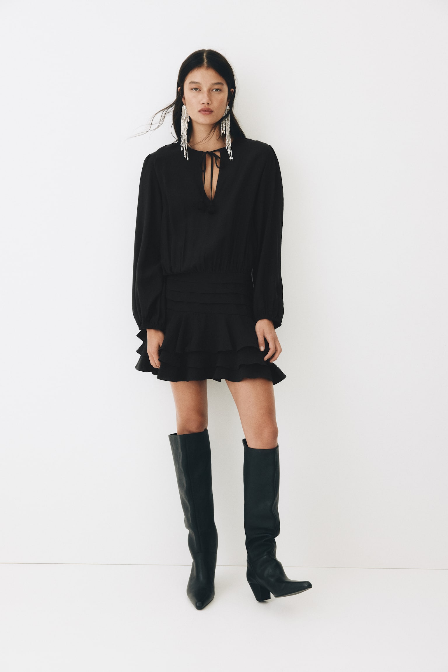 Tiered-skirt dress - Dark grey/White - 3