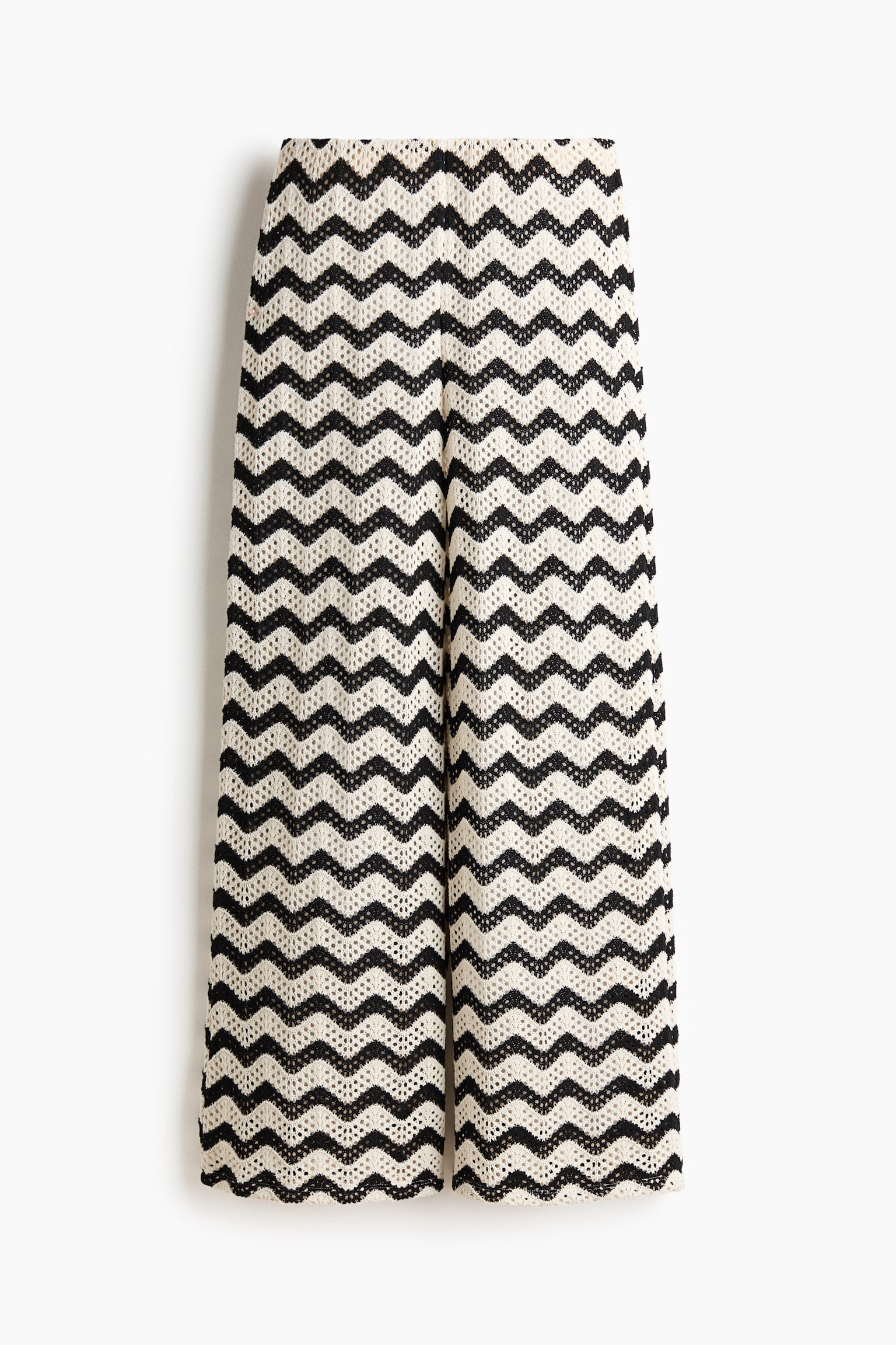 Wide textured-knit trousers - Black/Zigzag pattern/Cream/Striped/Dark brown - 1
