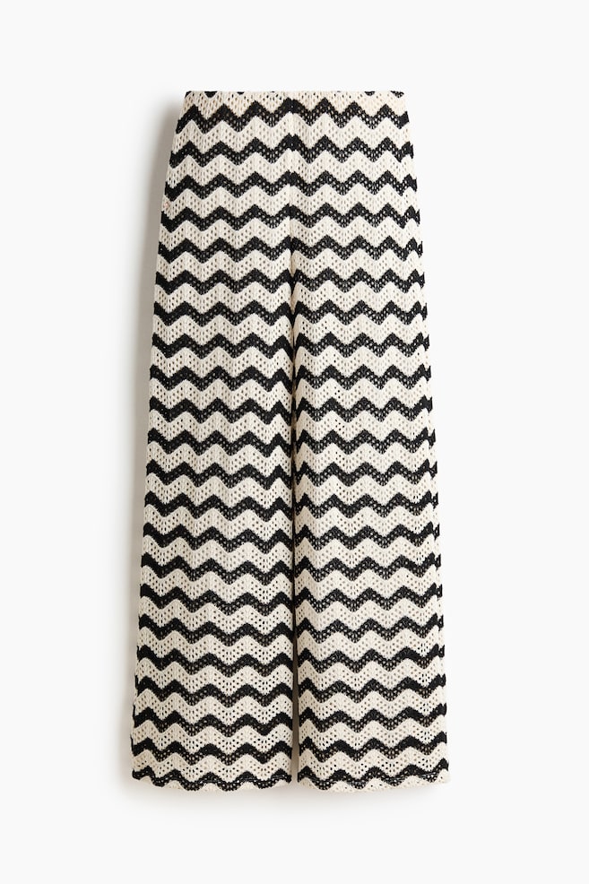 Wide textured-knit trousers - Black/Zigzag pattern/Dark brown - 1