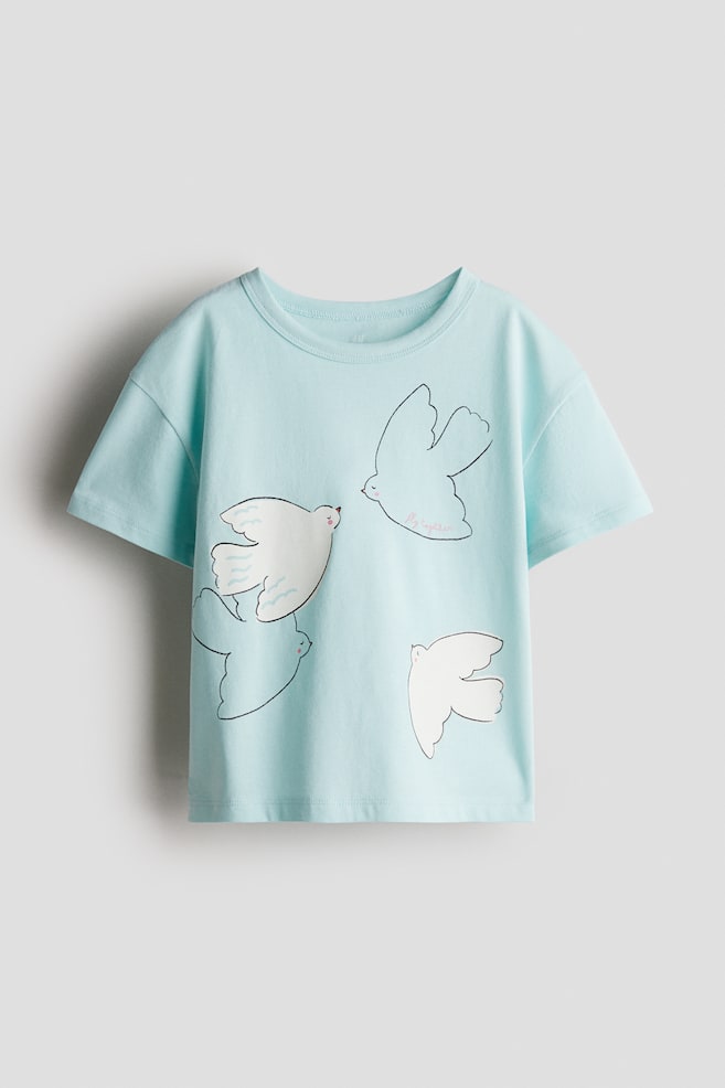 Printed jersey top - Turquoise/Birds - 1