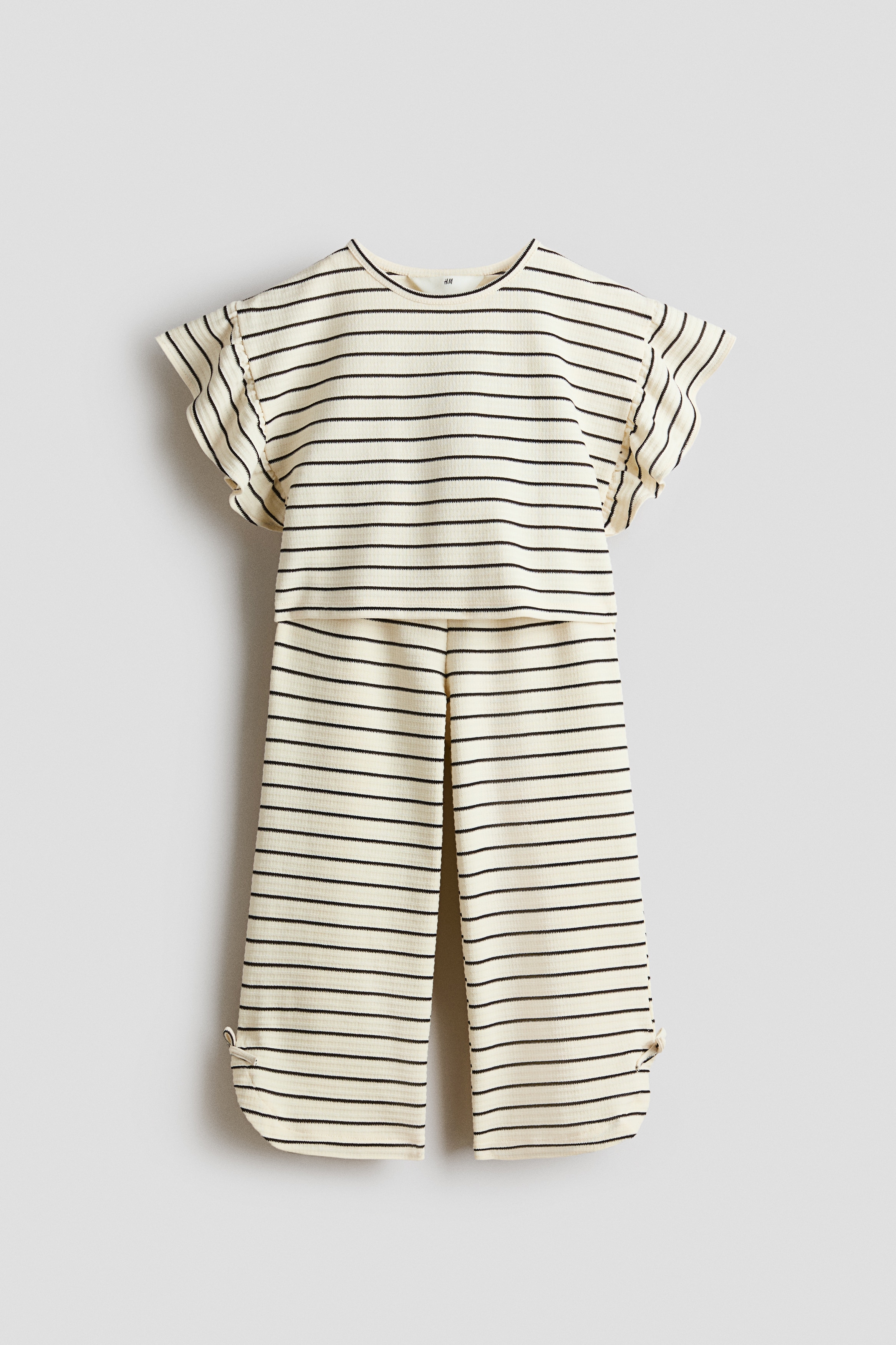 Ensemble 2 pièces en jersey texturé - Crème/rayures noires/Crème/rayures rouges/Blanc/fleuri