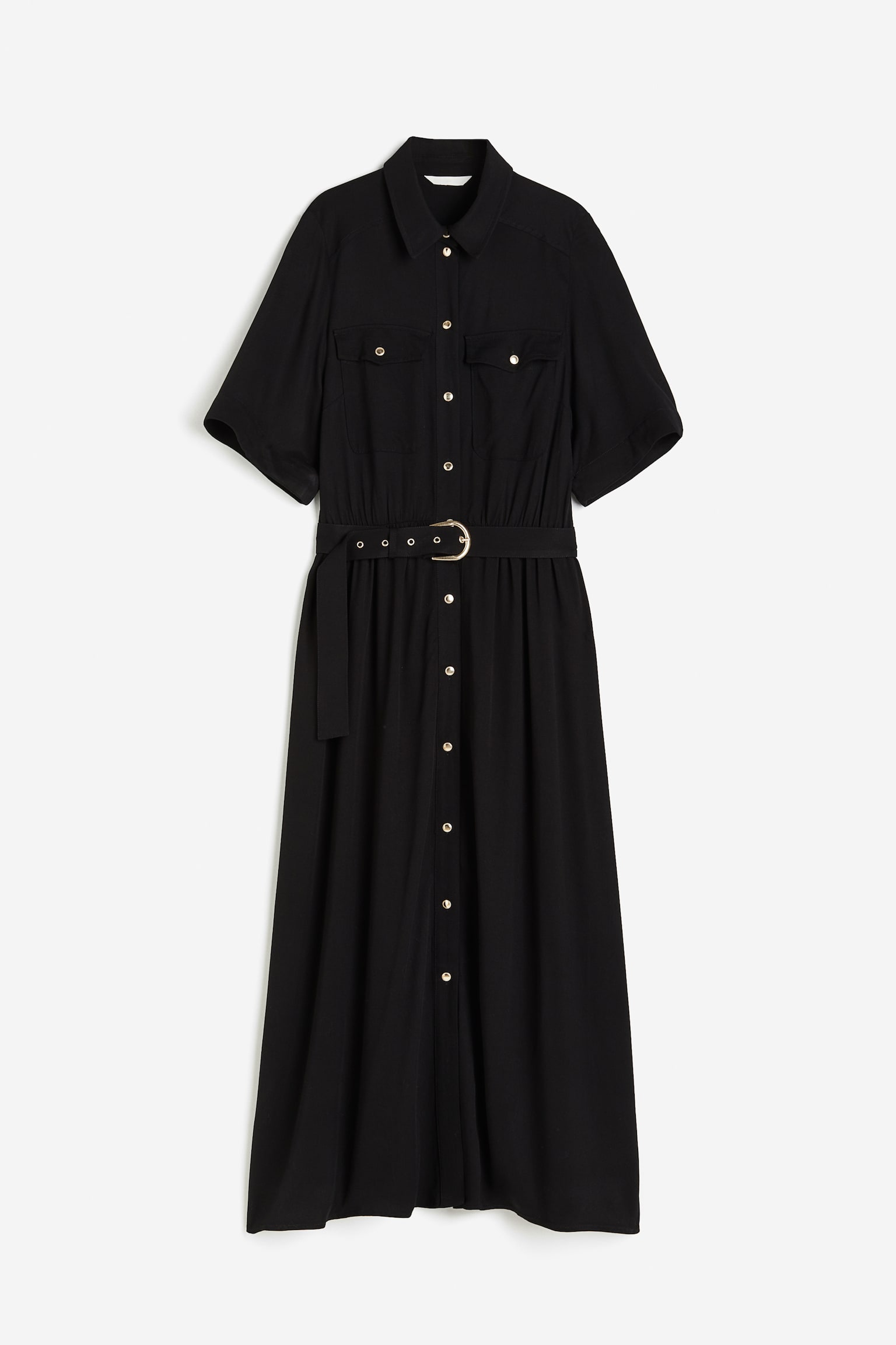 Belted shirt dress - Black - 2