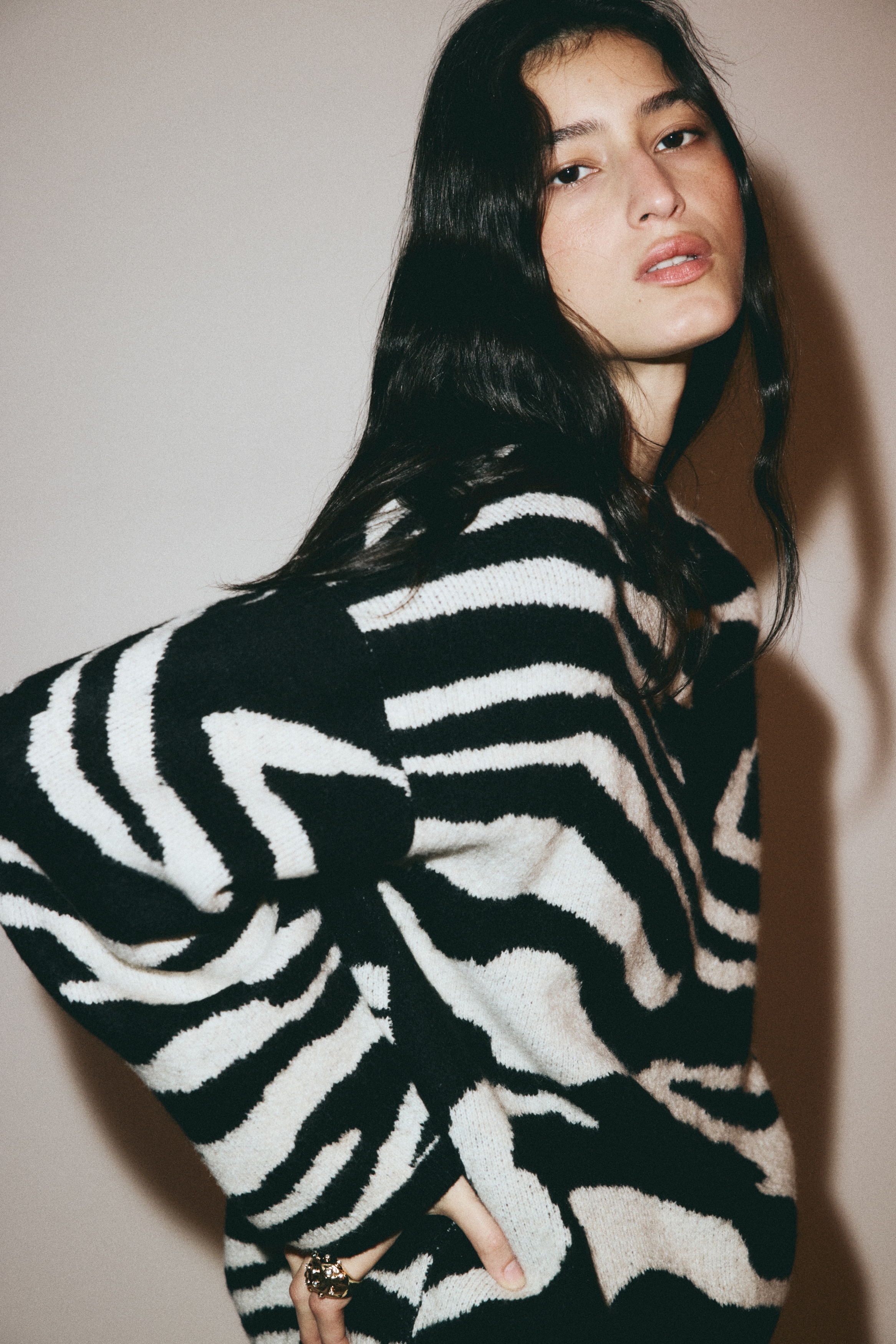 MARK & LONA Queen's Zebra Crew ニット Women's Black/zebra print Jacquard-Knit Sweater | H&M CA