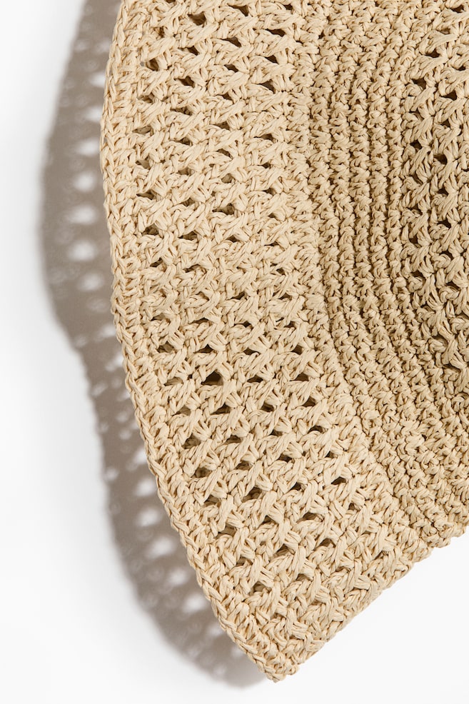 Handmade Straw Bucket Hat - Beige - 3