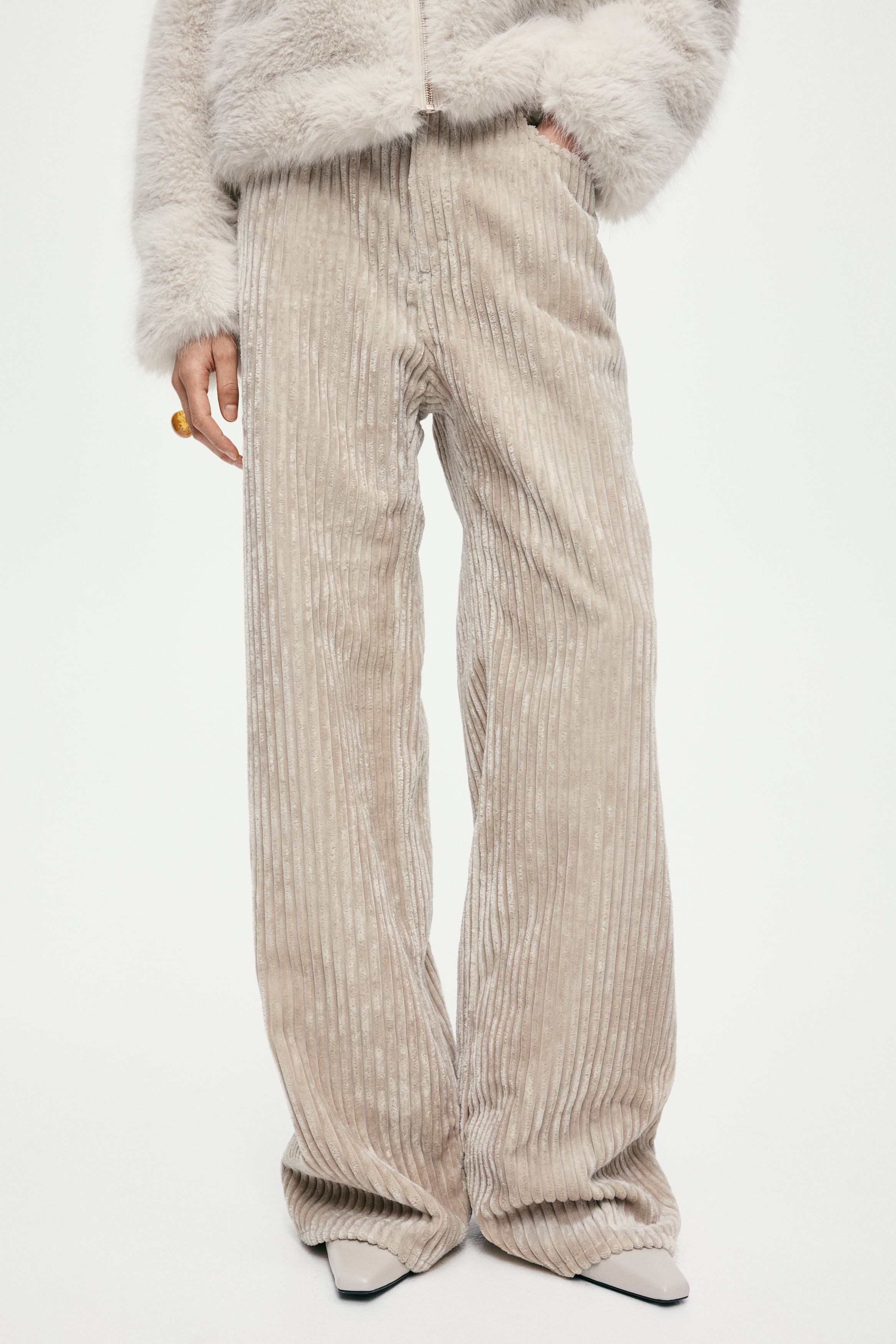 Pantaloni bootcut in velluto a coste - Beige