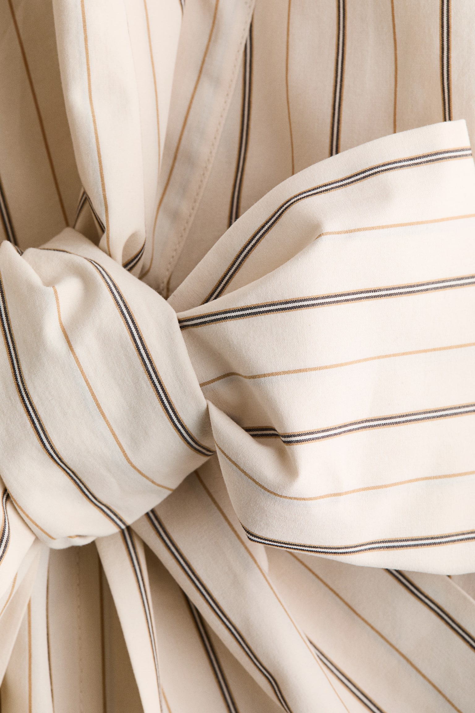 Tie-front poplin shirt - Light beige/Striped - 2