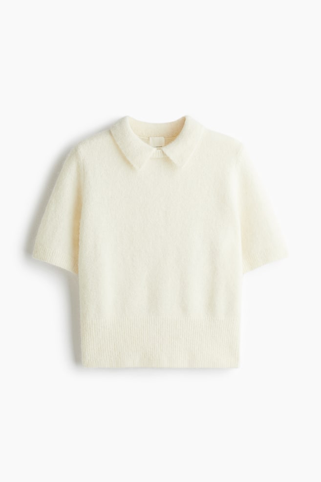 Pullover in misto alpaca con colletto - Crema - 1