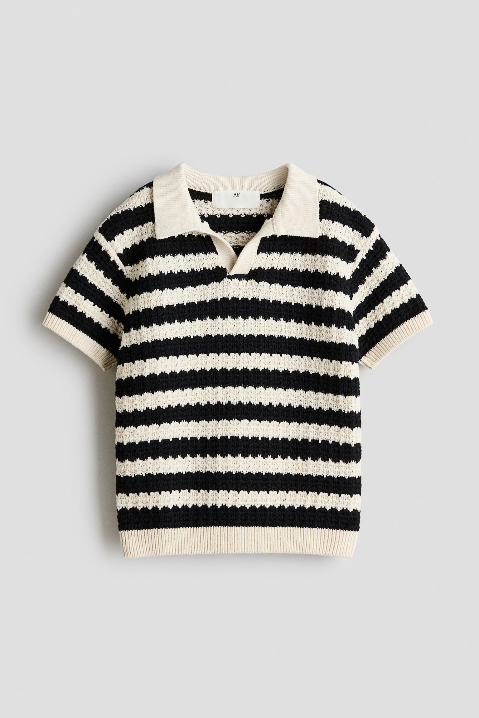 Knitted polo shirt - Black/Striped/Rust brown/Palm tree