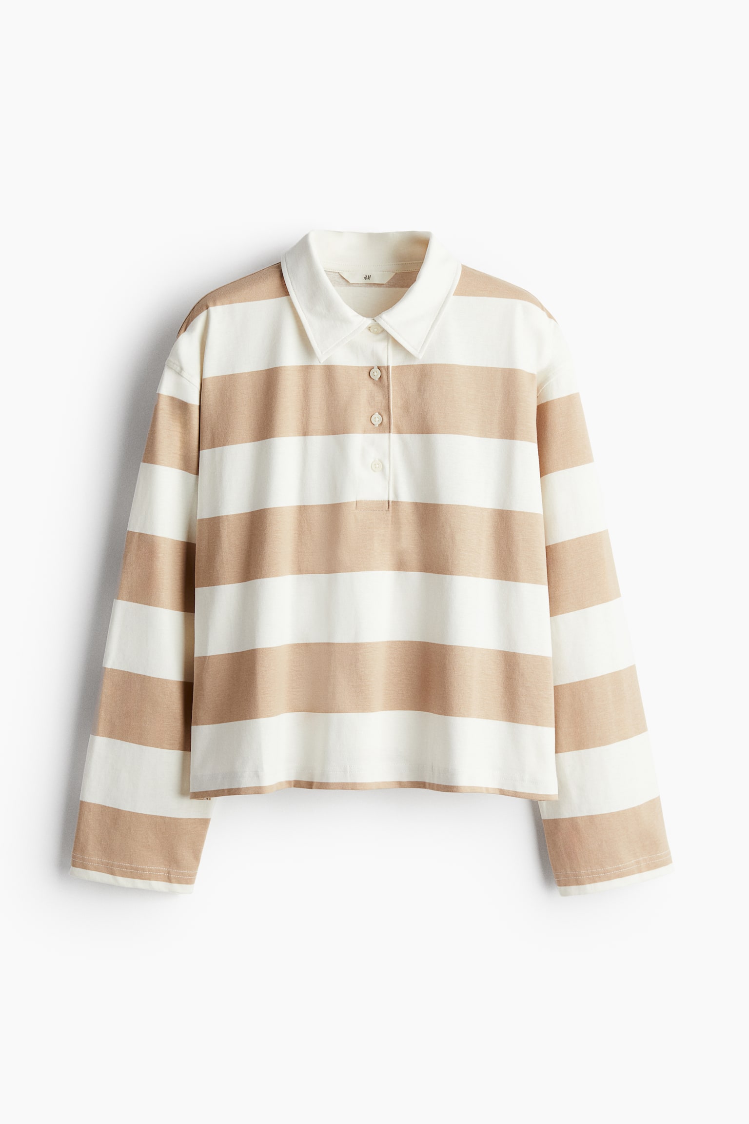 Oversized polo shirt - White/Beige striped/Navy blue/Striped - 2