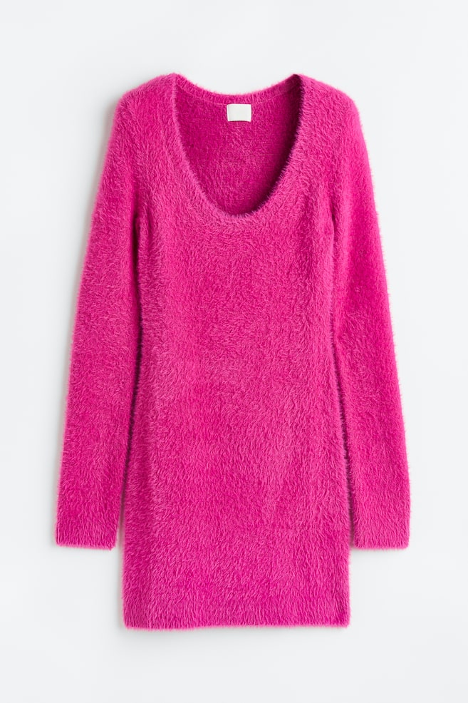 Fluffy-knit bodycon dress - Cerise - 2