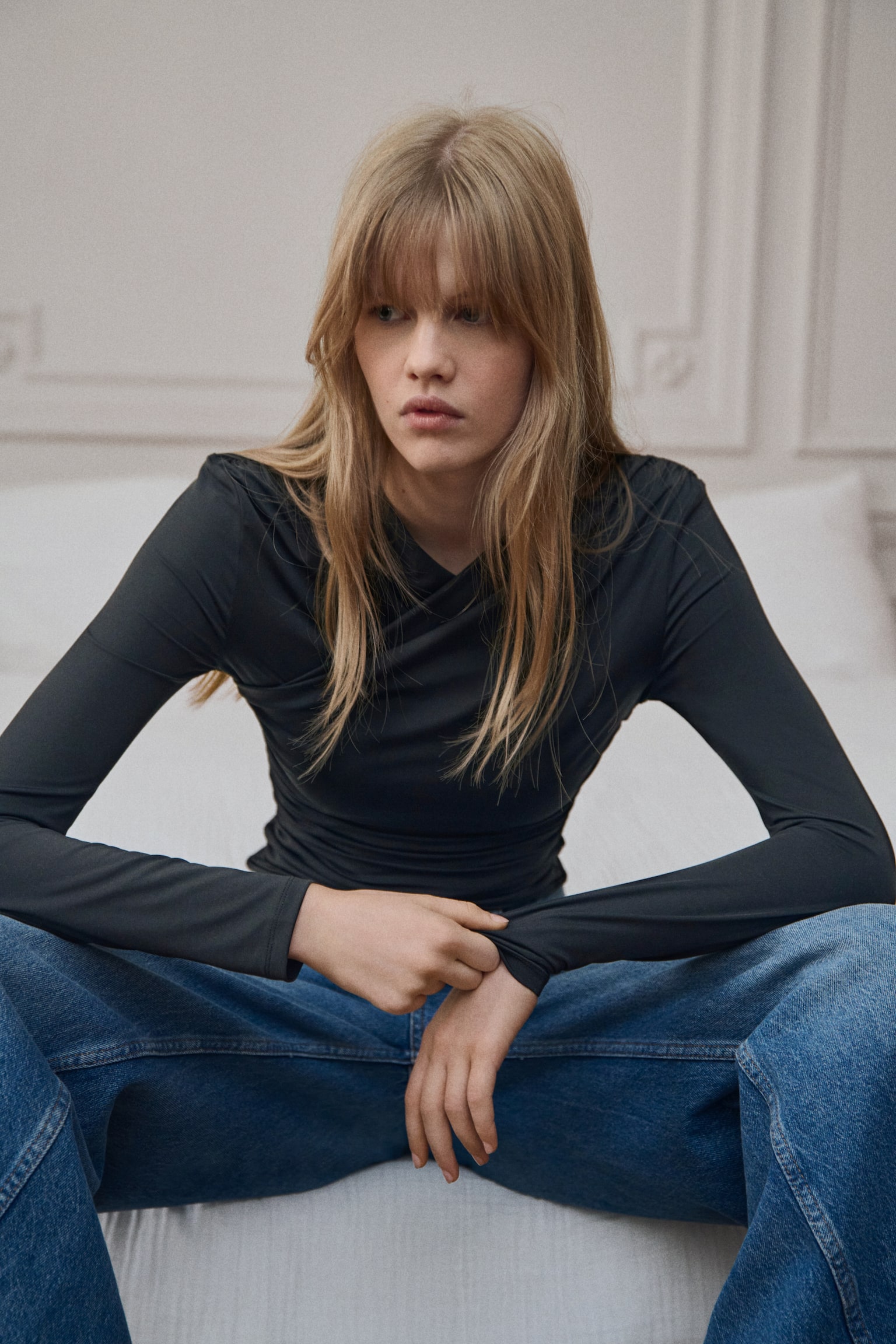 Draped jersey top - Black/Red/Brown - 1