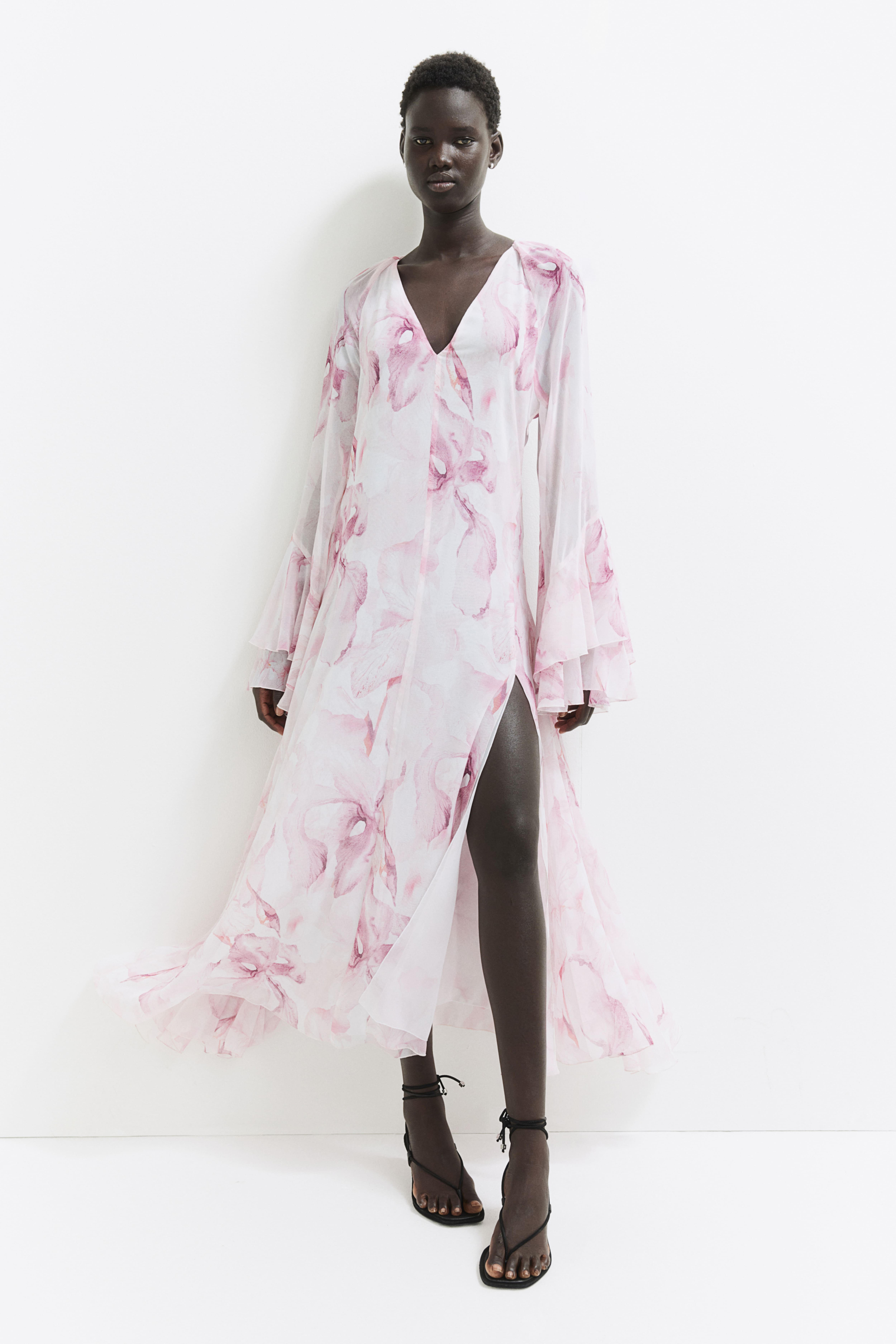 Robe longue en mousseline Rose clair fleuri FEMME H M FR