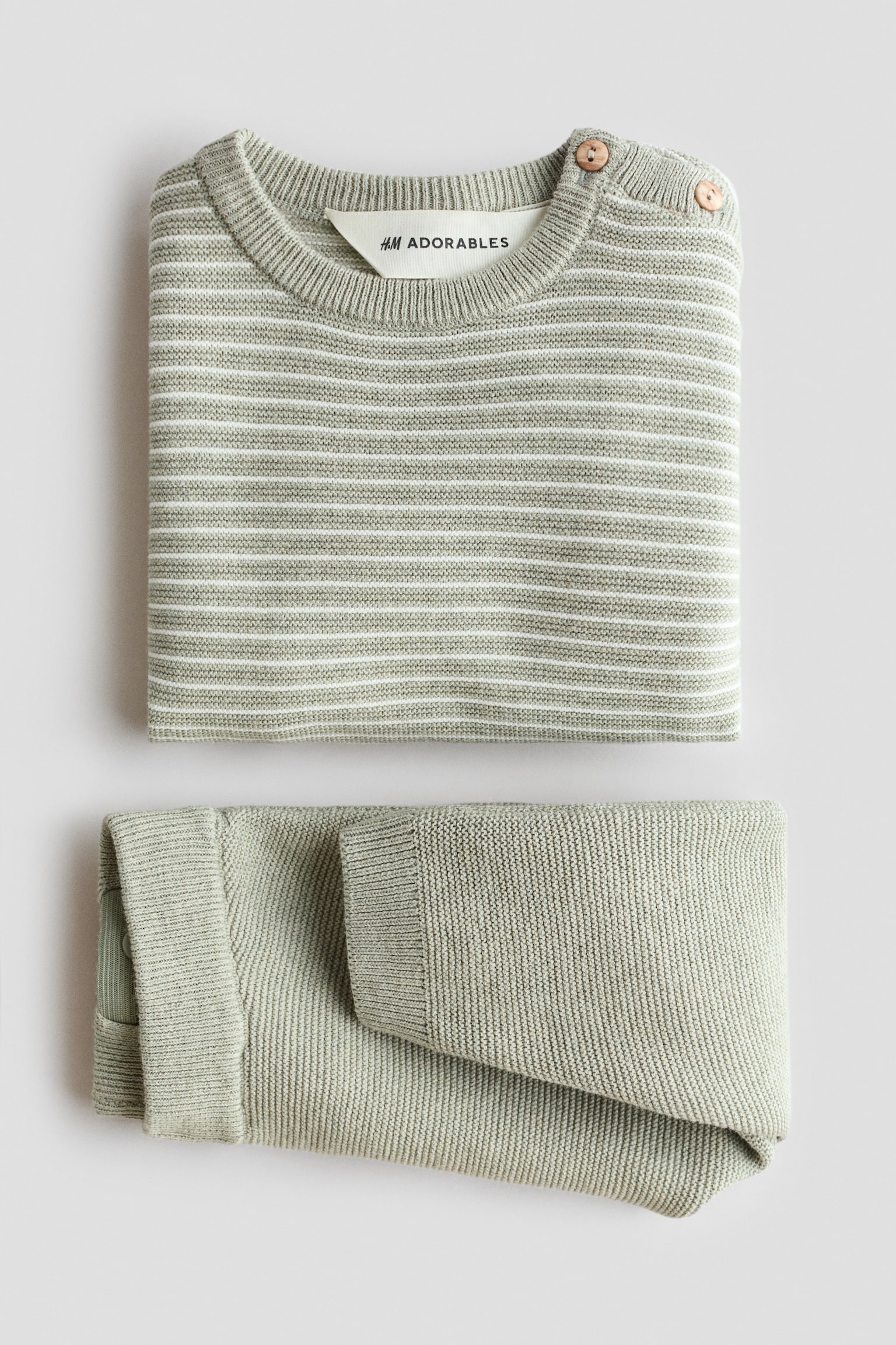 2-piece fine-knit cotton set - Light khaki green/Striped/Light blue/Cream/Neps - 2