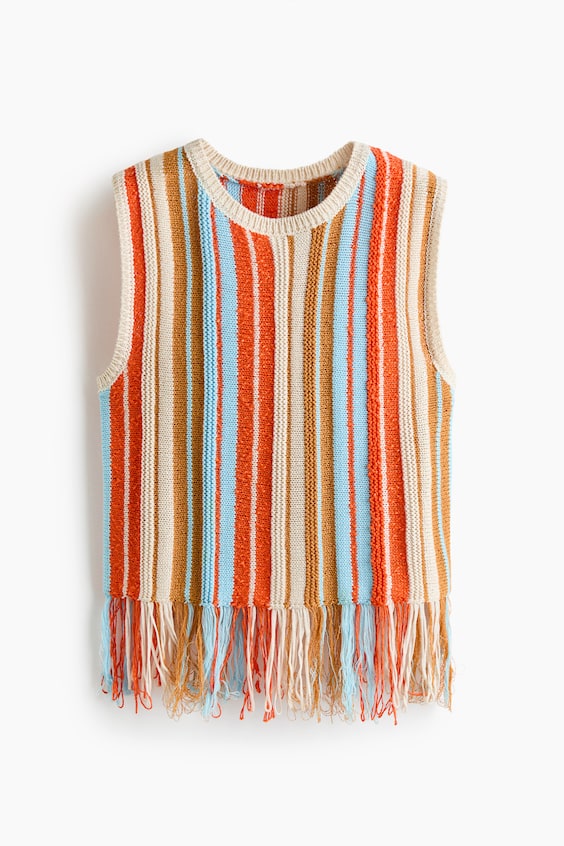 Женские топы H&M Fringe-Trimmed Knit Top
