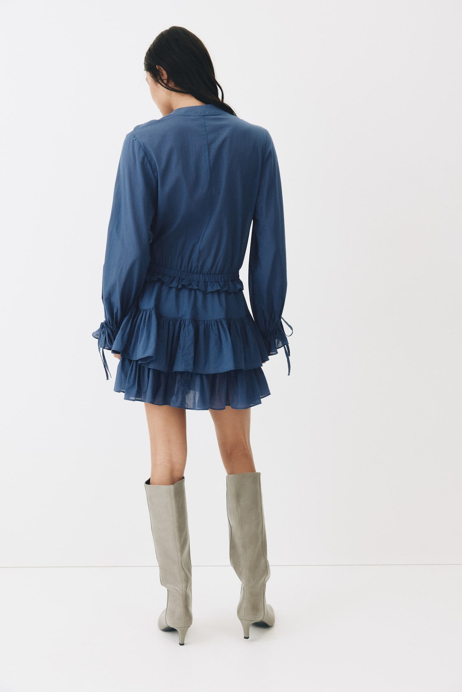 Flounced cotton dress - Dark blue - 5