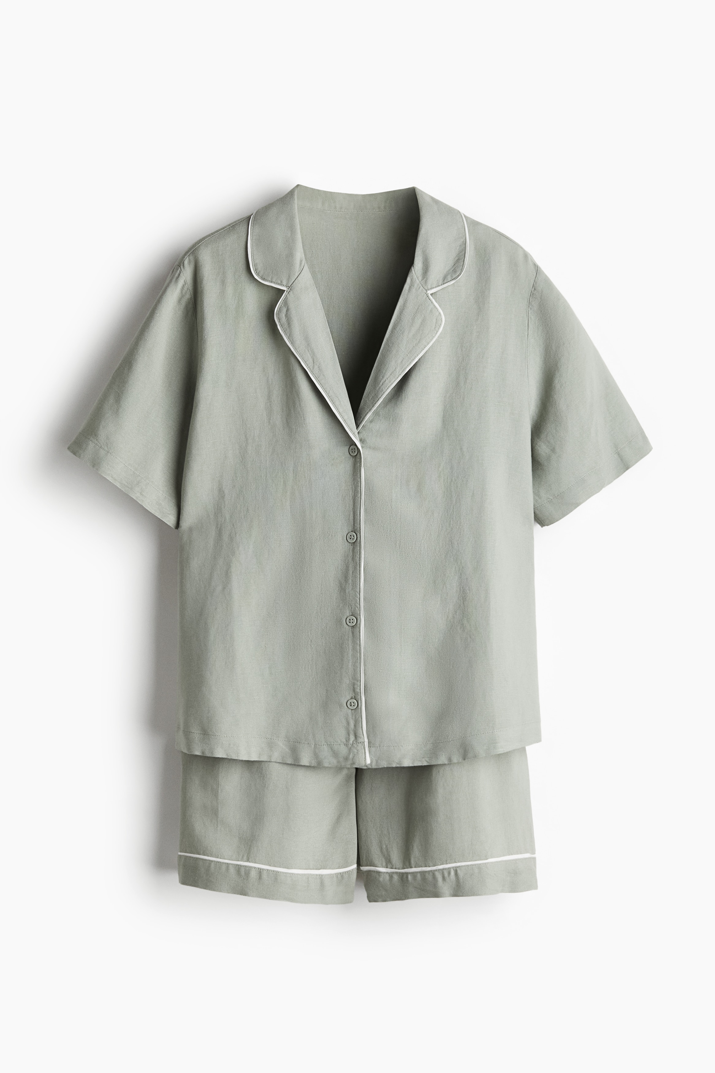 Linen Blend Pyjama Set - Light khaki green