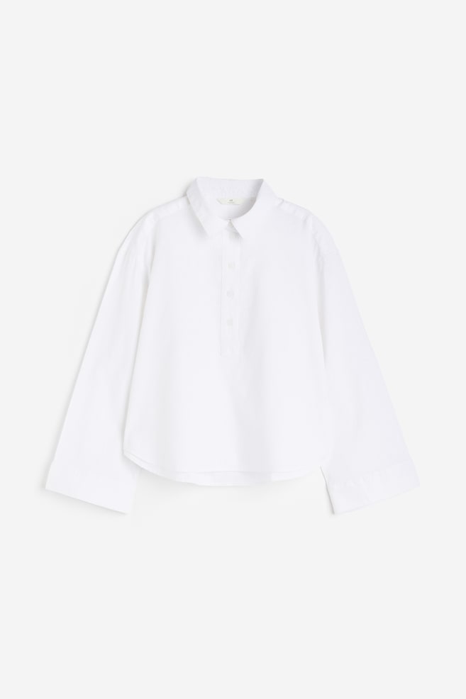 Popover-skjorte i hørblanding - Hvid/Brun - 2