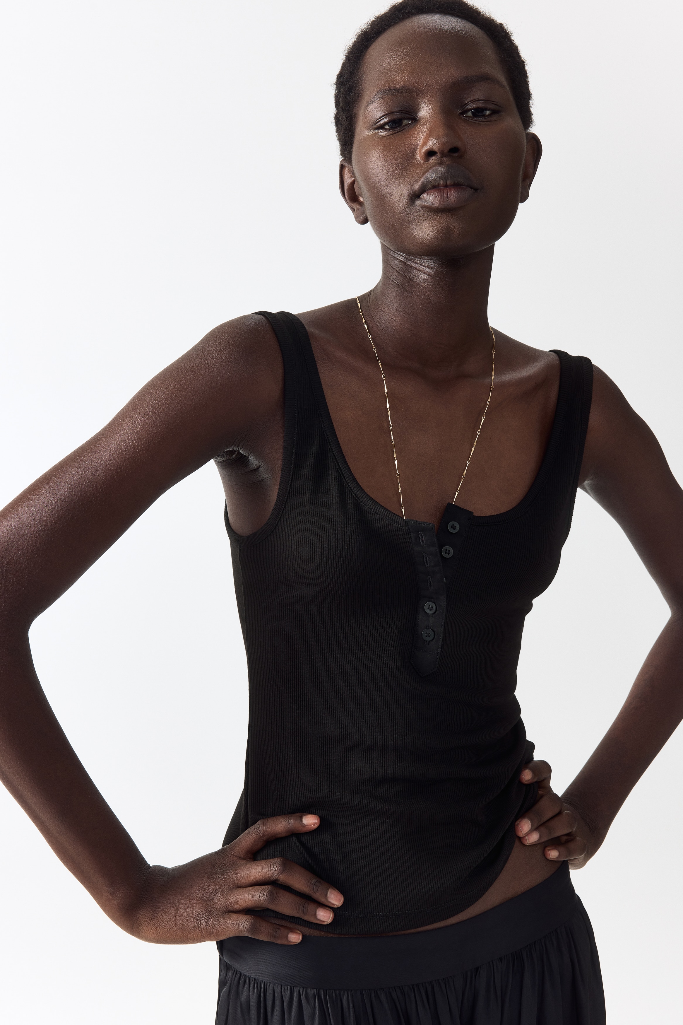 Ribbed vest top - Black/Beige/White