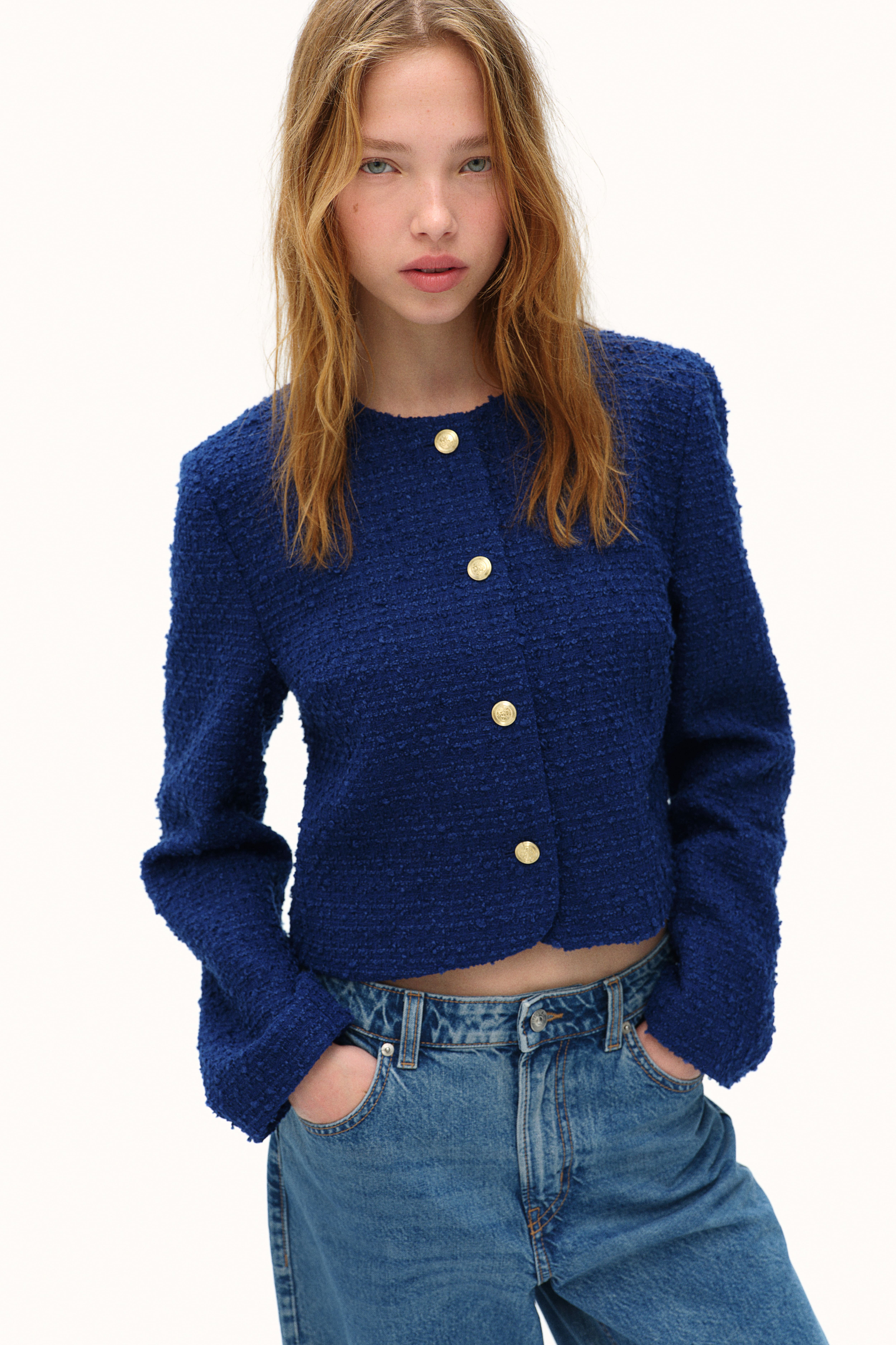 Short boucle jacket Bright blue Ladies H M GB