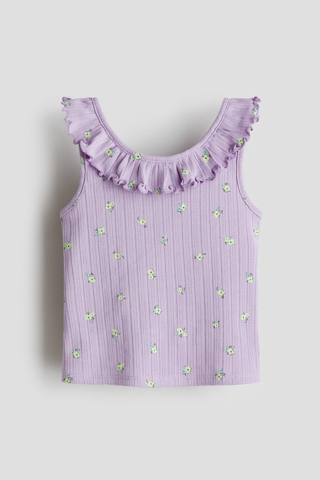 Ruffle-Trimmed Pointelle Tank Top - Purple/floral - 1