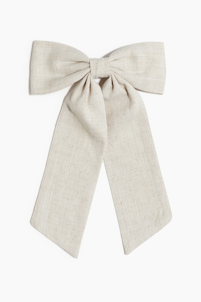 Linen-Blend Bow Hair Clip - Light beige - 1