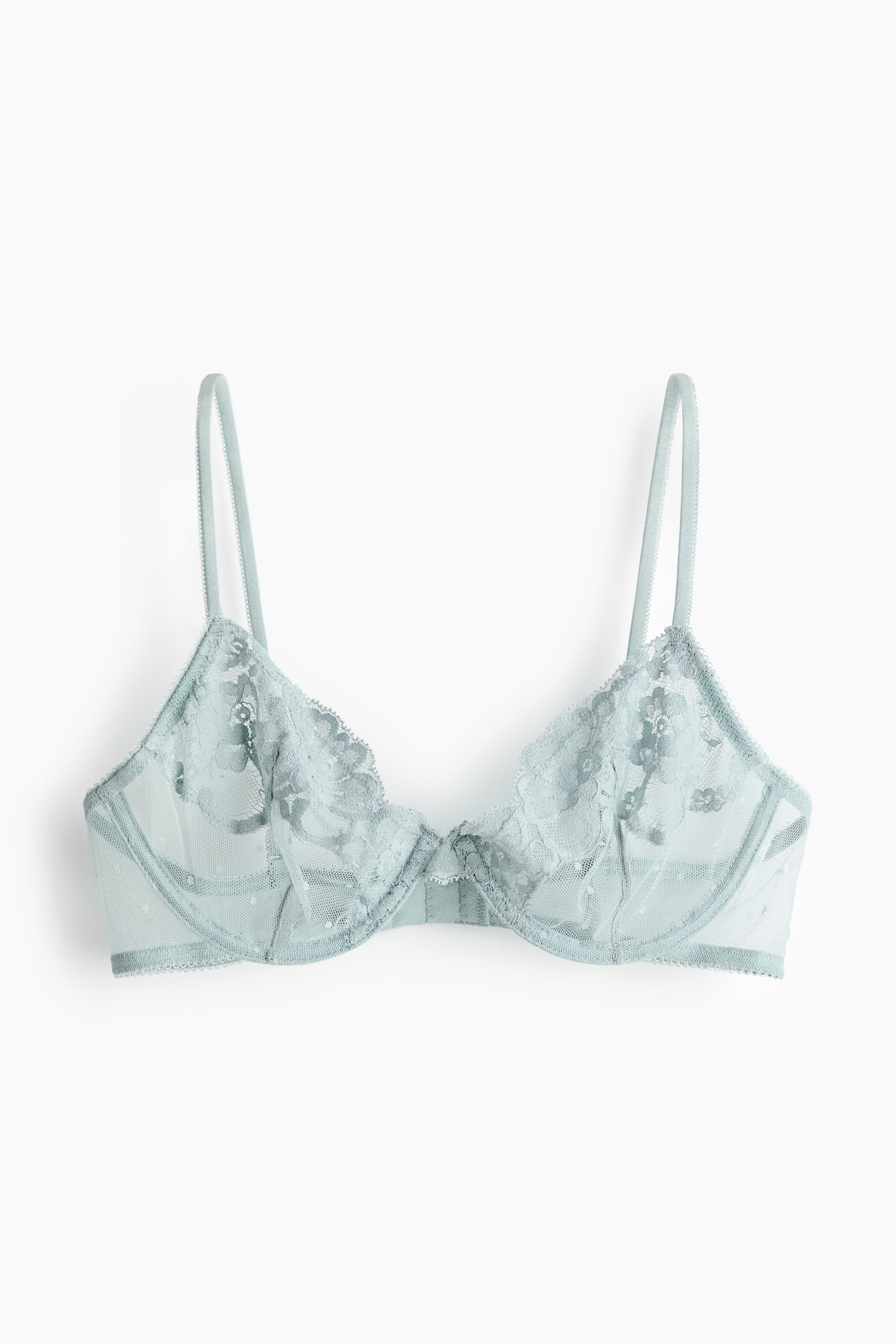 Мереживний бюстгальтер на кісточках - Світло-бірюзовий/Блідо-бежевий - 2
