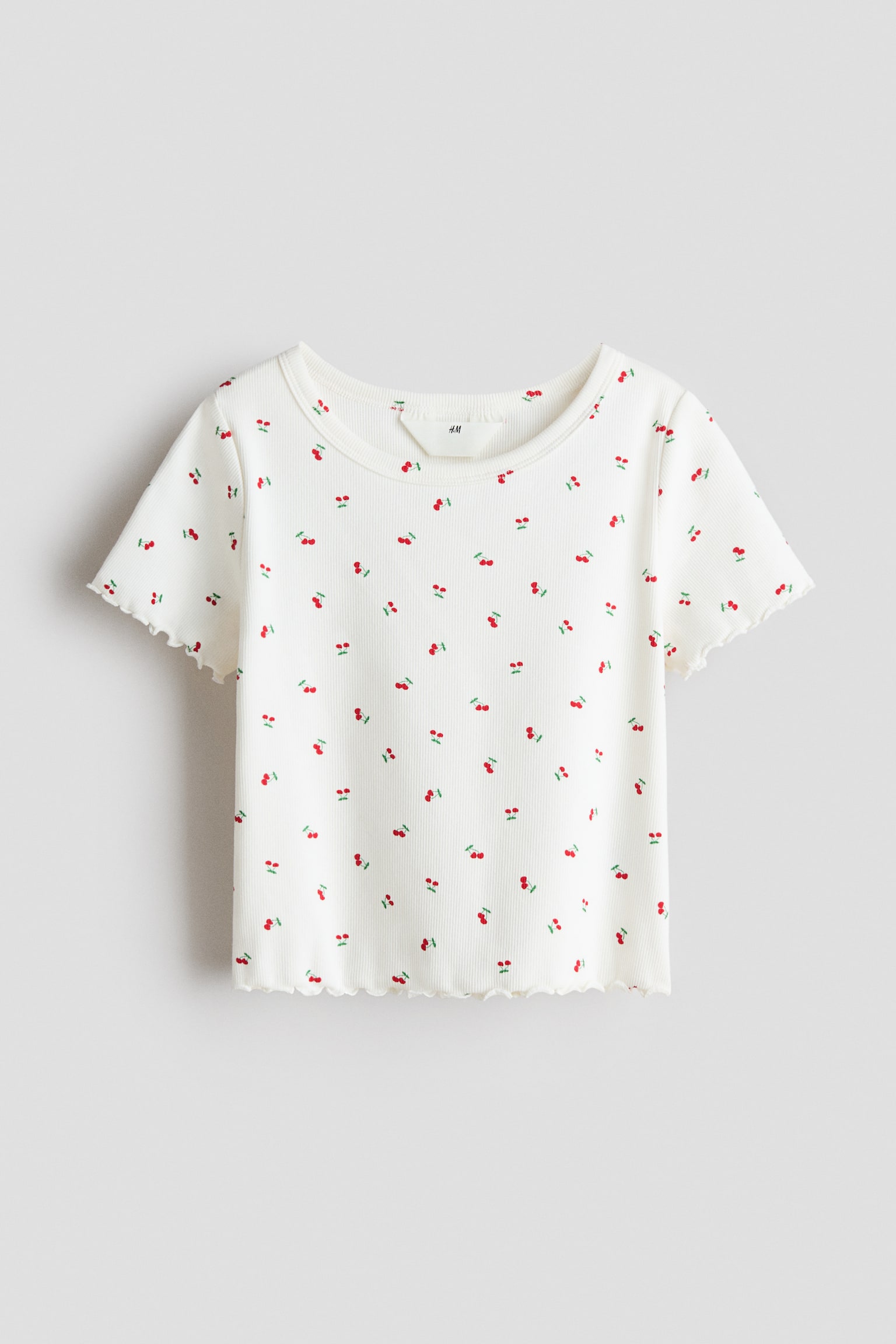 Ribbed jersey top - Cream/Cherries/Light blue/Floral