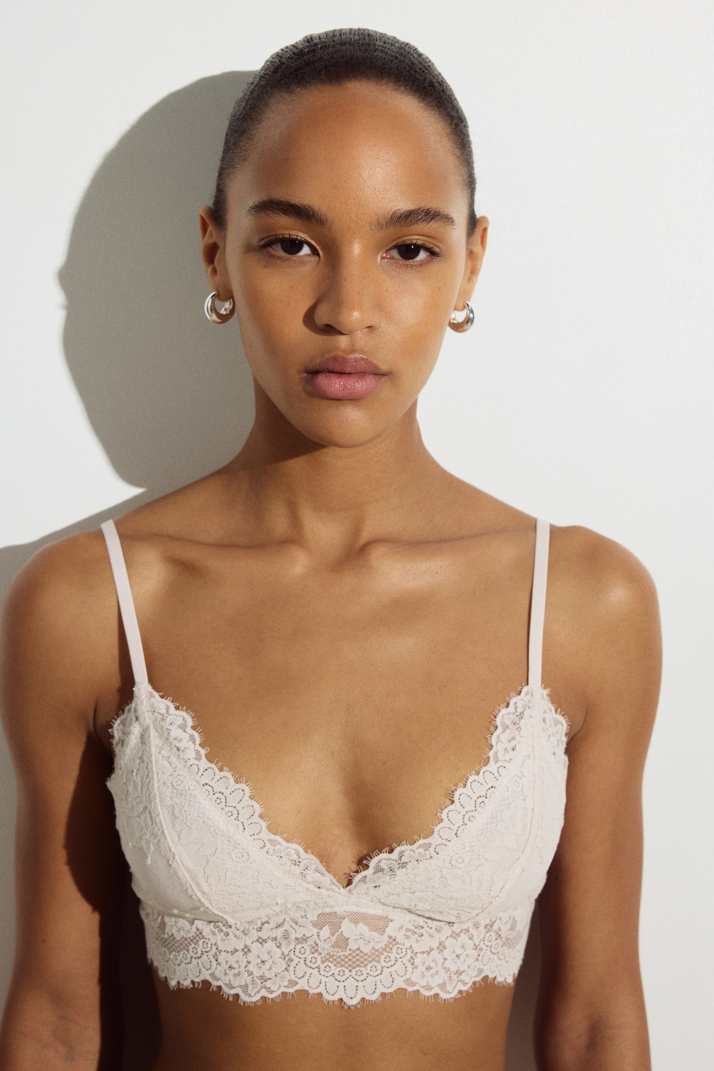 Padded soft lace bra - Pale beige/Burgundy/Black