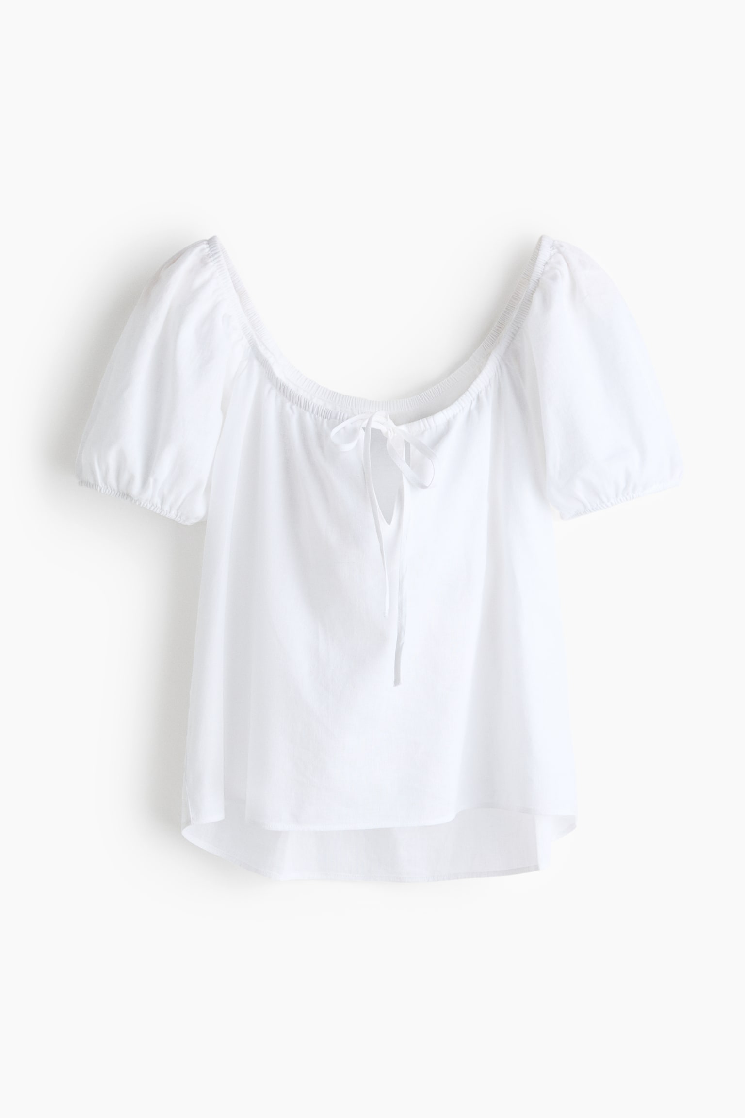 Blouse en lin mélangé avec manches bouffantes - Blanc/Brun rouille - 1