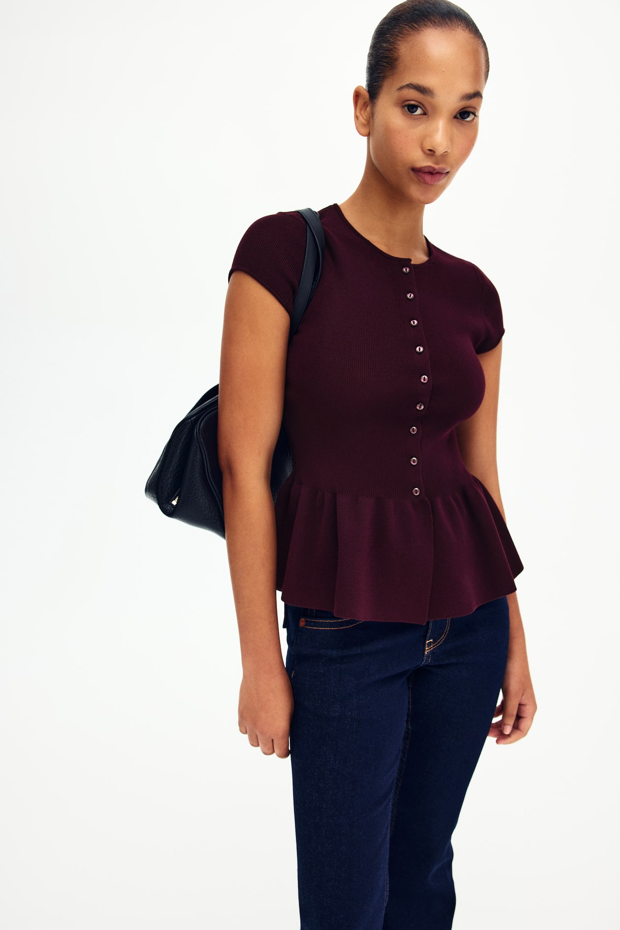 Short-Sleeved Peplum Cardigan - image 3