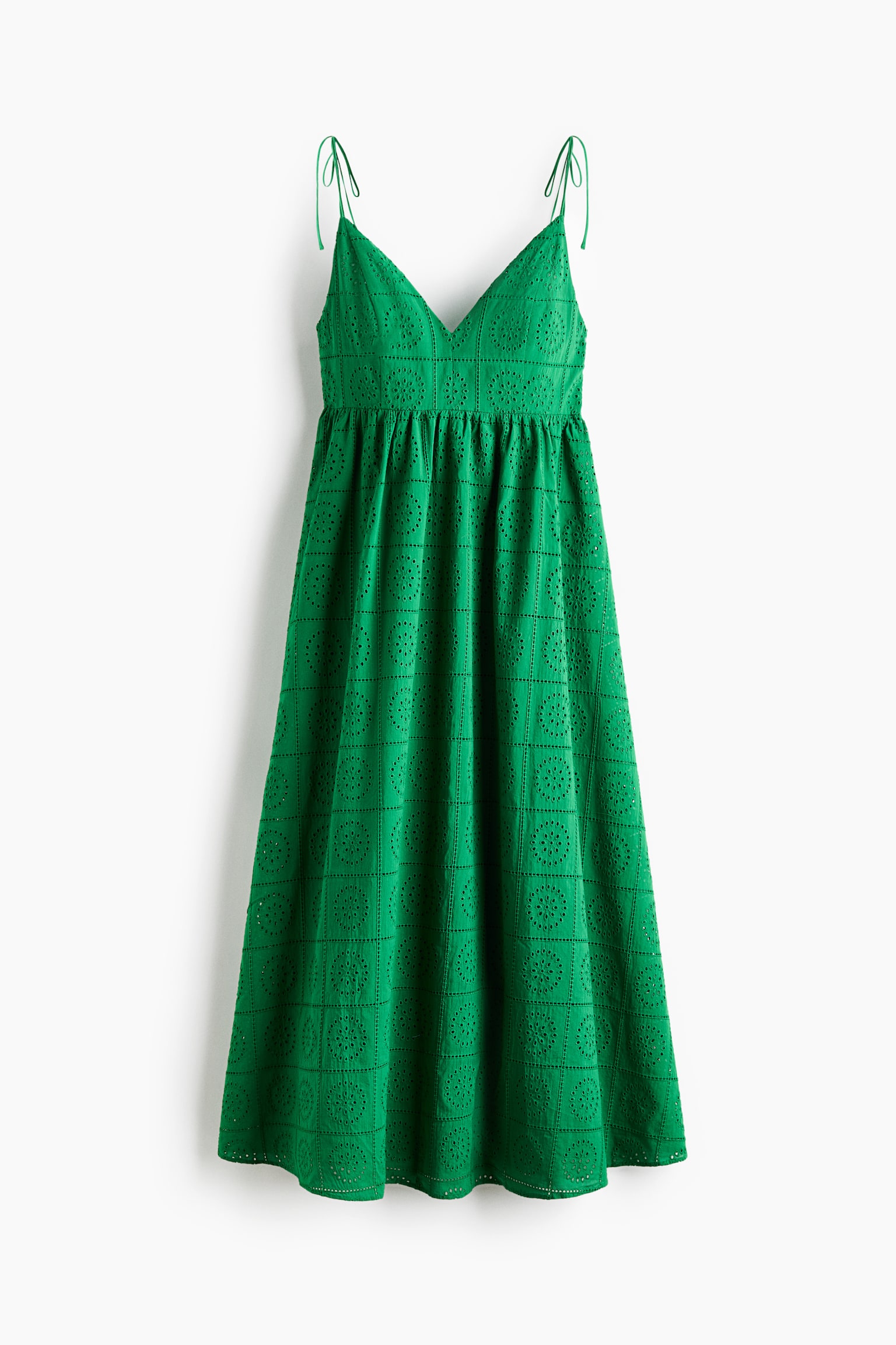 Robe en broderie anglaise avec bretelles à nouer - Vert/Bleu/Rose clair/Jaune