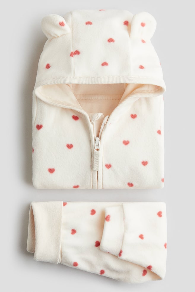 2-piece fleece set - White/Hearts/Light beige/Leopard print - 1