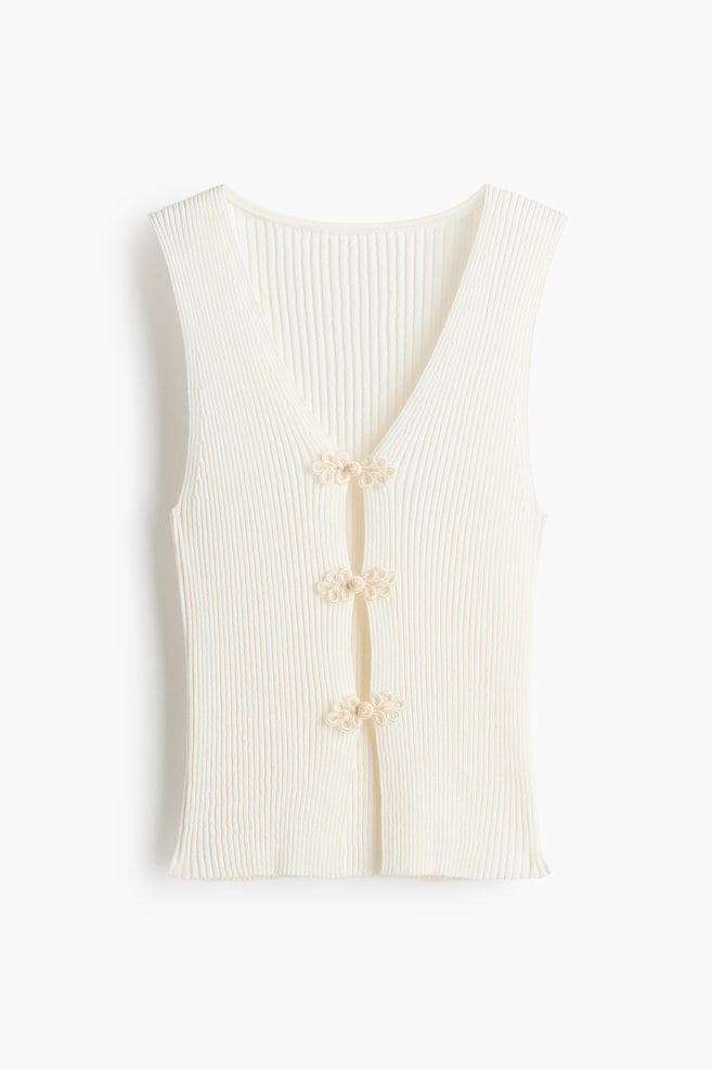 Top in maglia a coste con bottoni a nodino - Crema/Marrone - 1