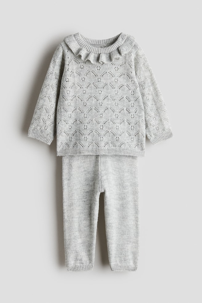 Ensemble 2 pièces en maille - Gris clair chiné/Crème - 1