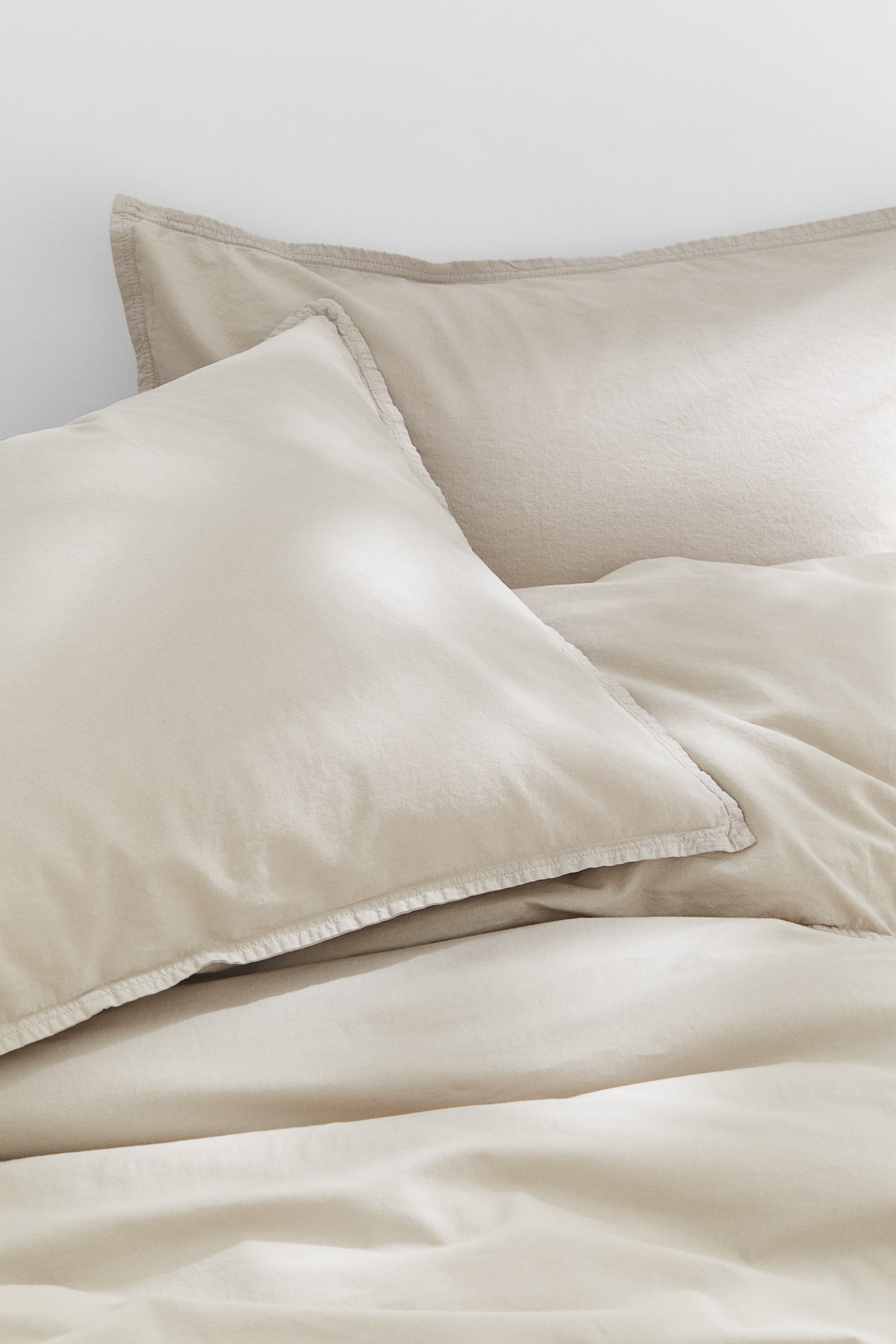 Washed cotton double/king duvet cover set - Light beige/Dark grey/White/Rust/Light dusty green