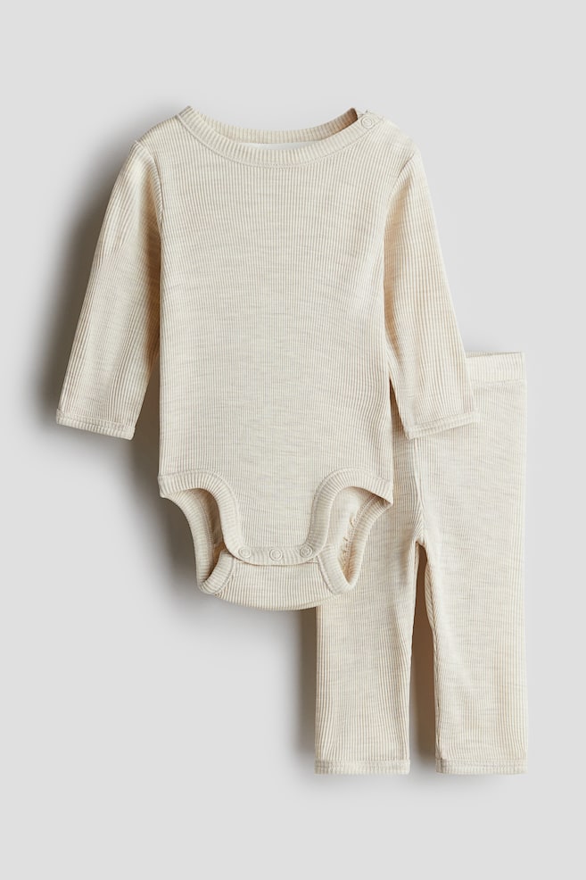 2-piece silk jersey set - Beige/Cream - 1