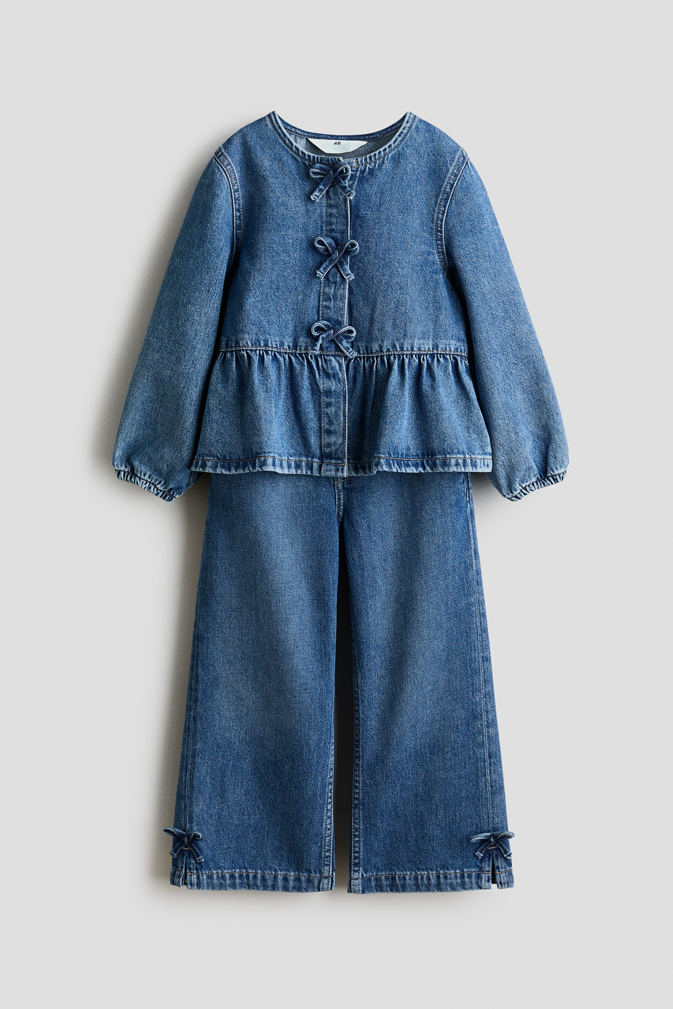 Set 2 pezzi in denim con fiocchetti - Blu denim