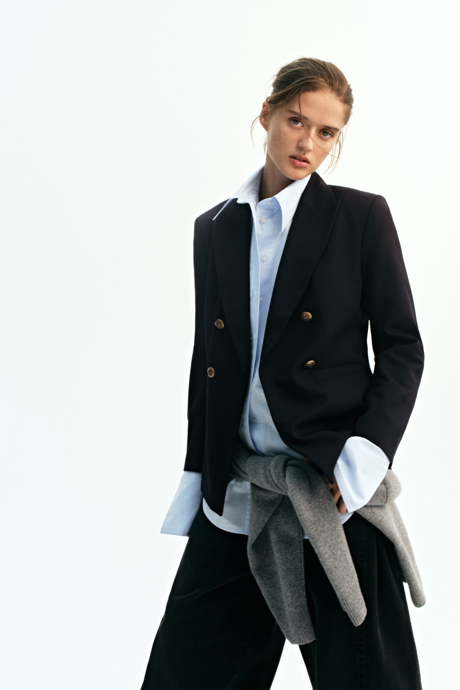 Женский пиджак H&M Double-Breasted Casual Blazer, цвет: Тёмно-синий — фото 4