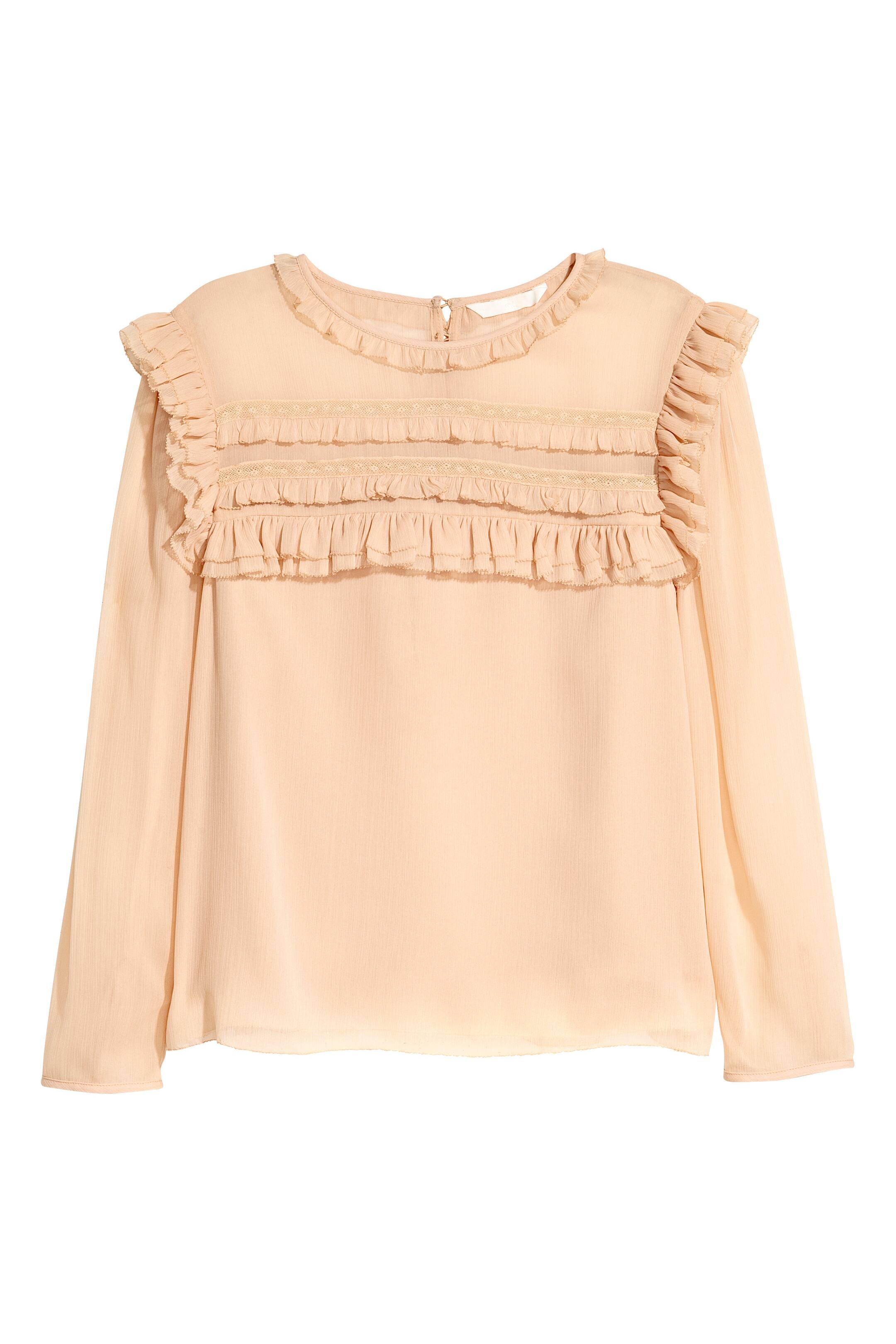 View larger image: Frilled chiffon blouse - Powder beige - Ladies | H&M GB 1