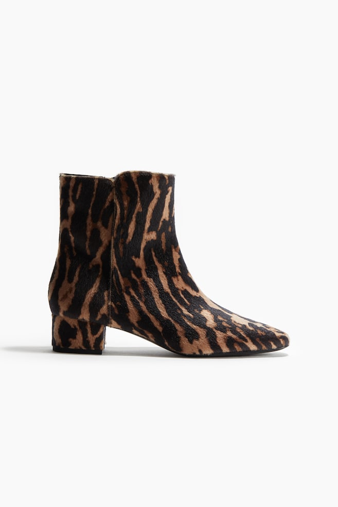 Block-Heeled Ankle Boots - Beige/leopard print - 1