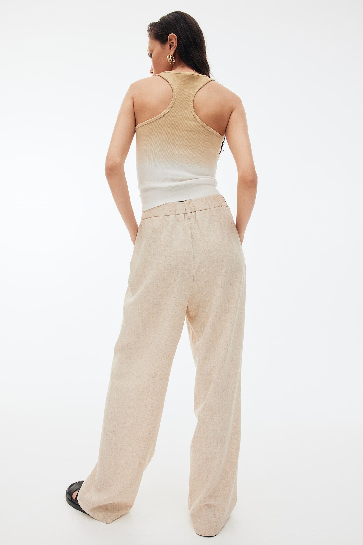 Linen Blend Tailored Pants - Light beige/Black - 4