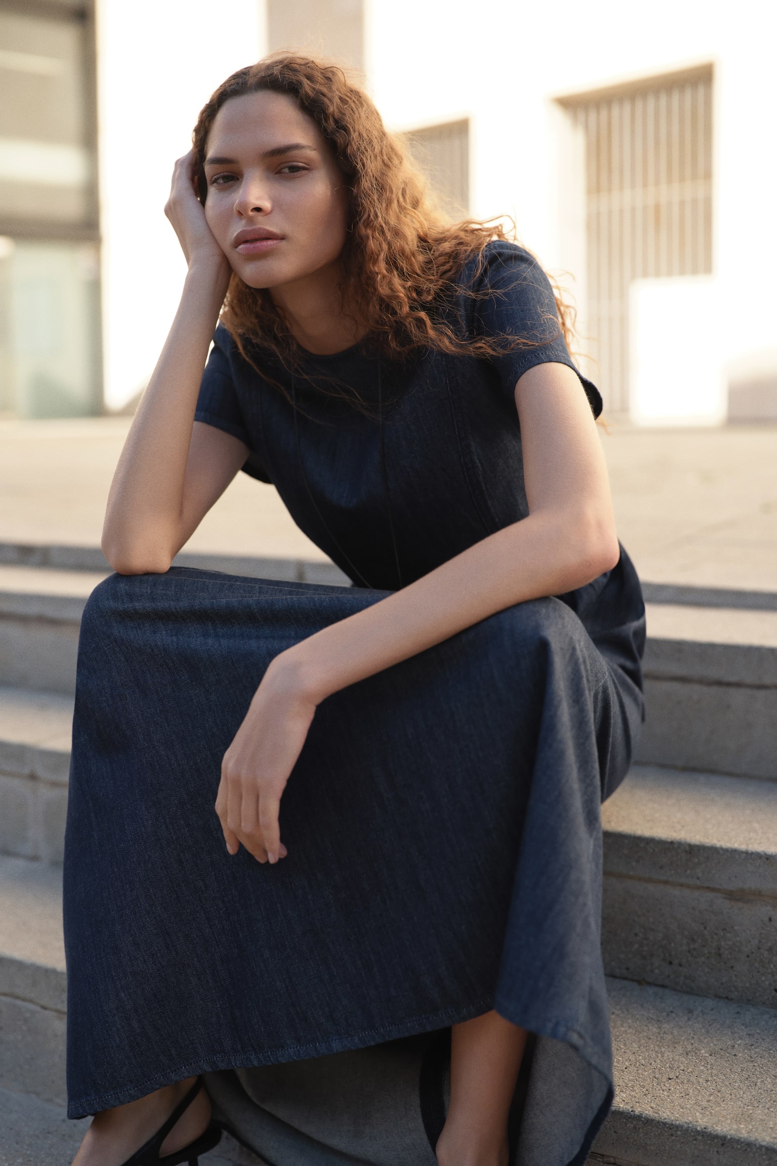 Denim maxi dress - Dark denim blue/Denim blue/Beige - 6