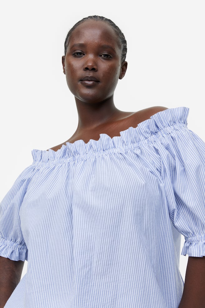 Frill-trimmed off-the-shoulder top - Blue/Striped/White/Cerise/Green - 5