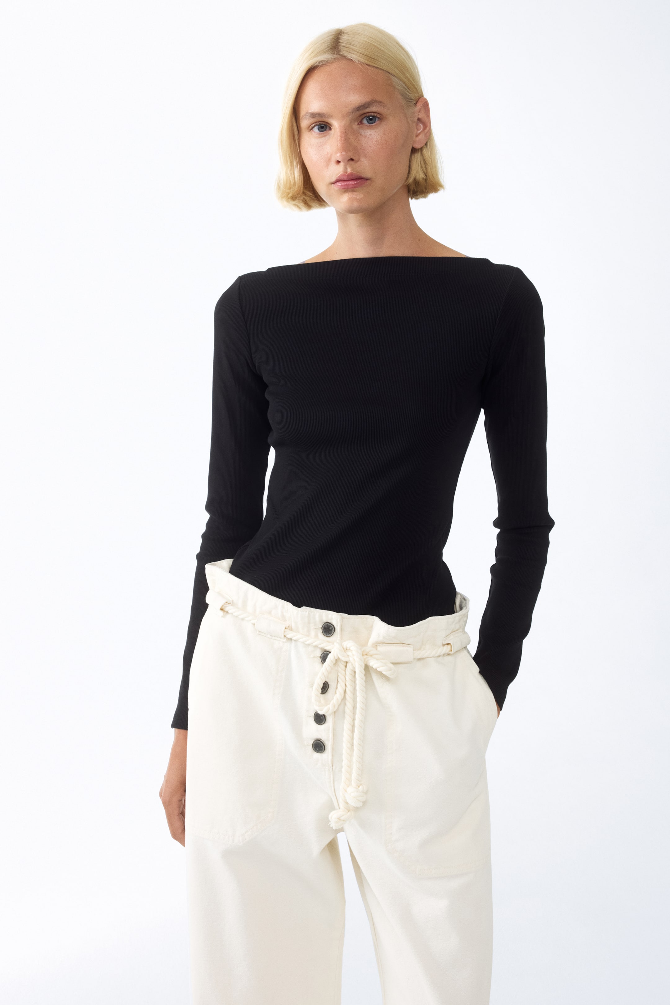 Ribbed Boat-Neck Top