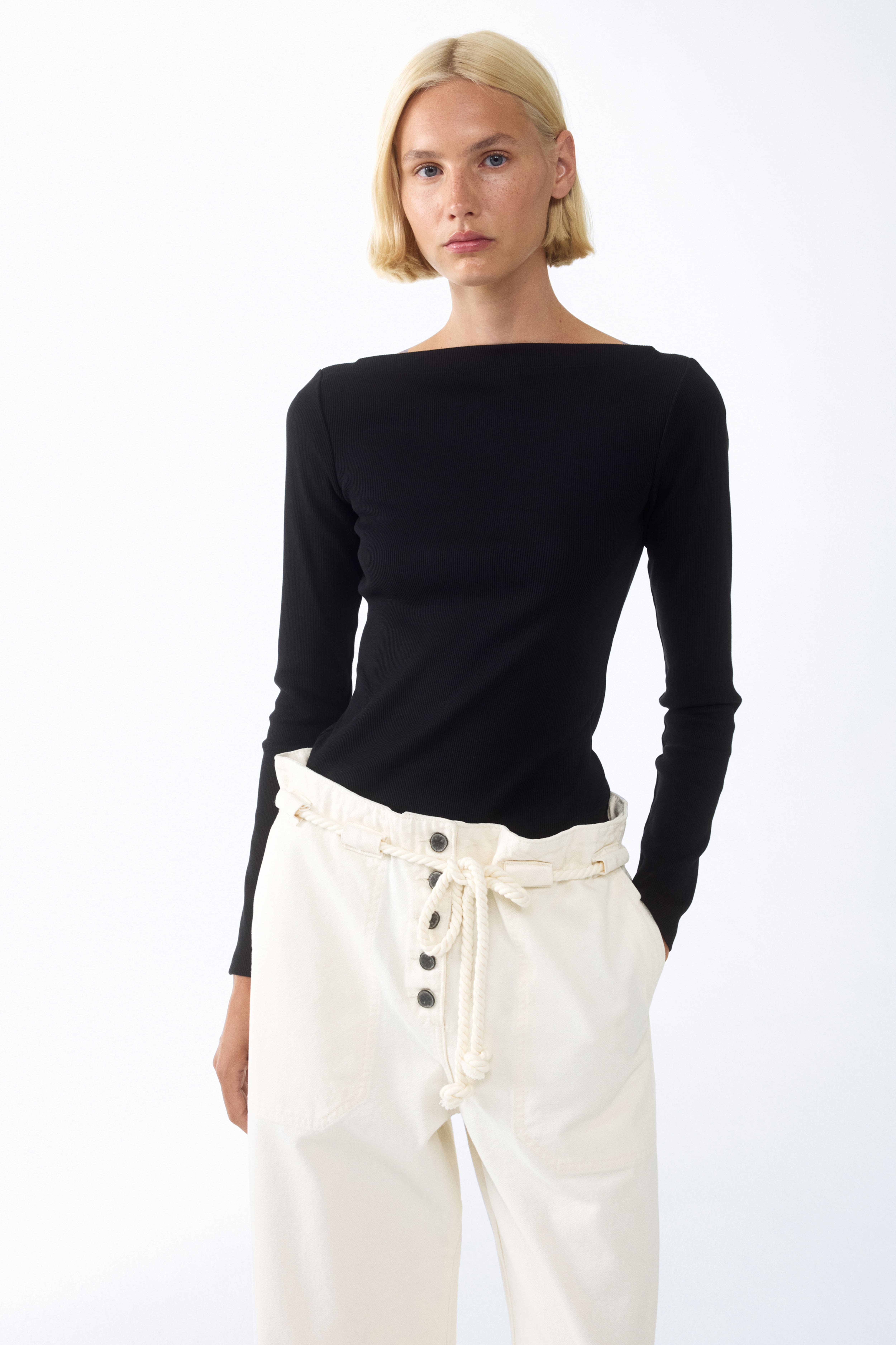 Ribbed Boat-Neck Top