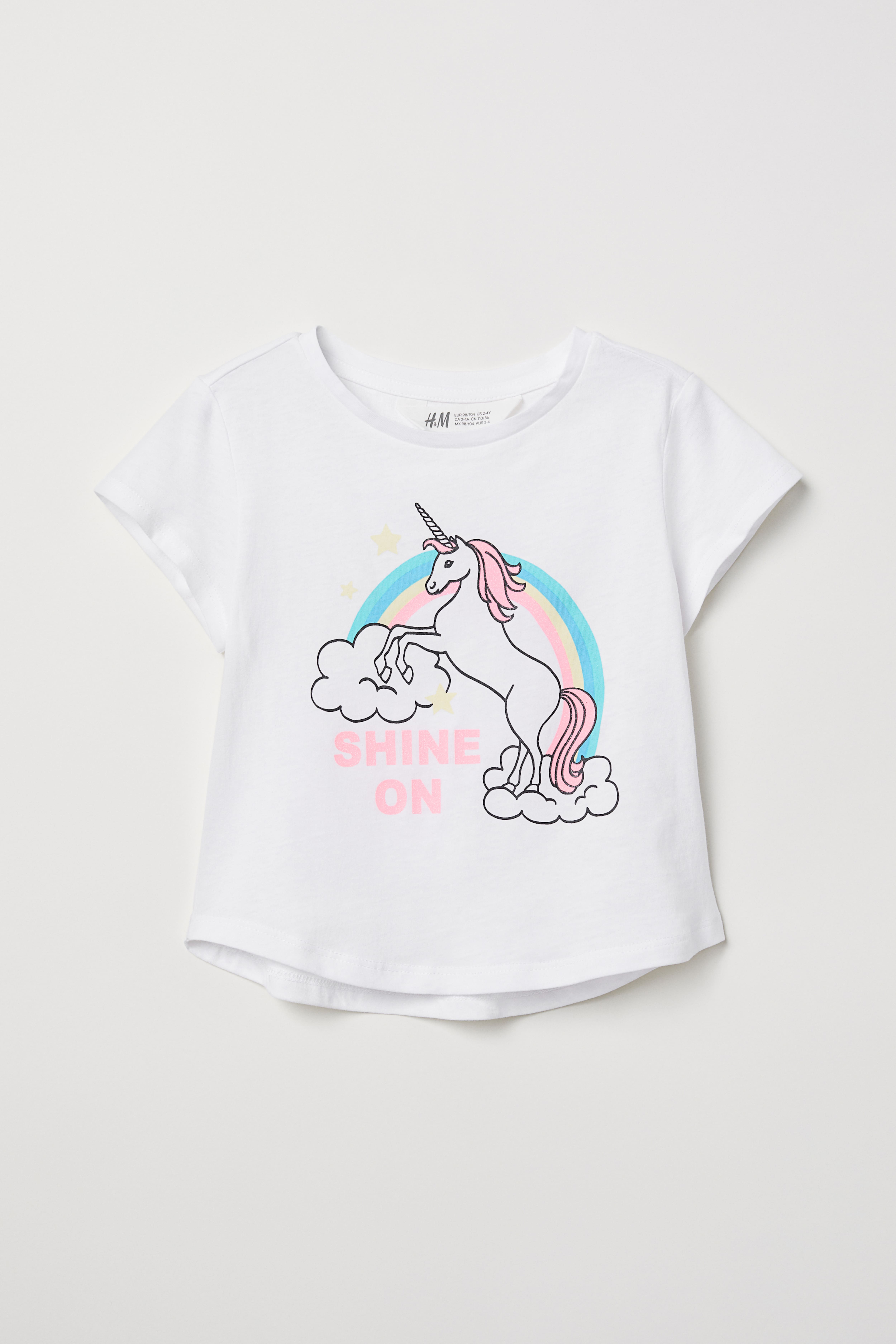 Glitter print T shirt White unicorn Kids H M CA