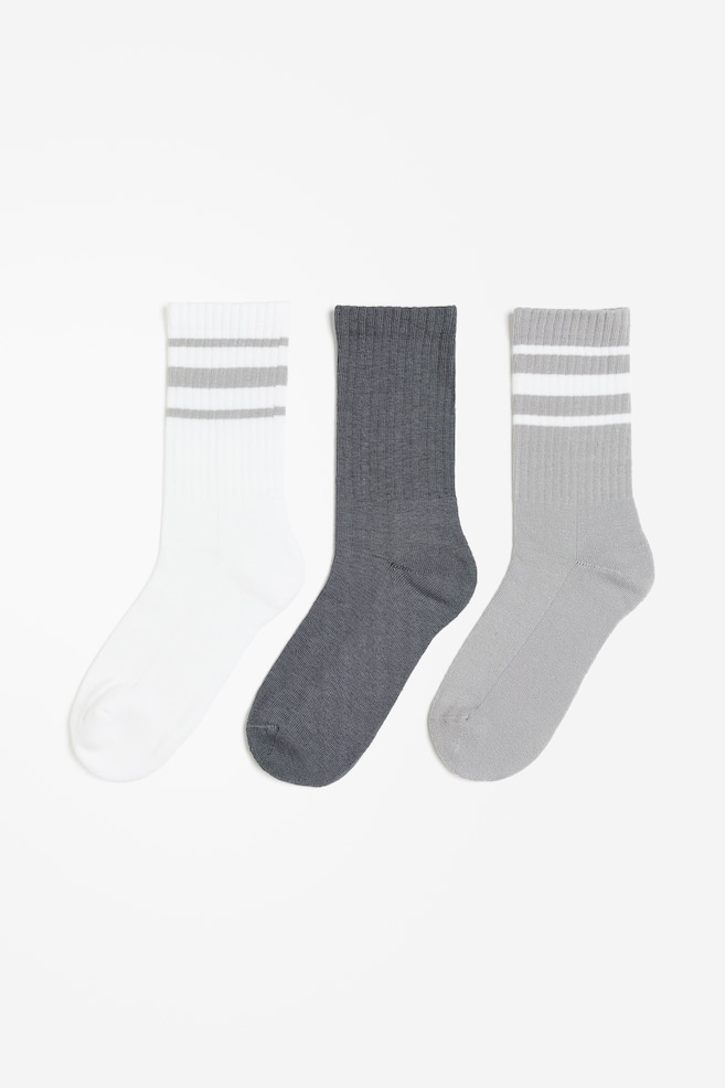 3-pack socks - Light grey/Striped/White - 1
