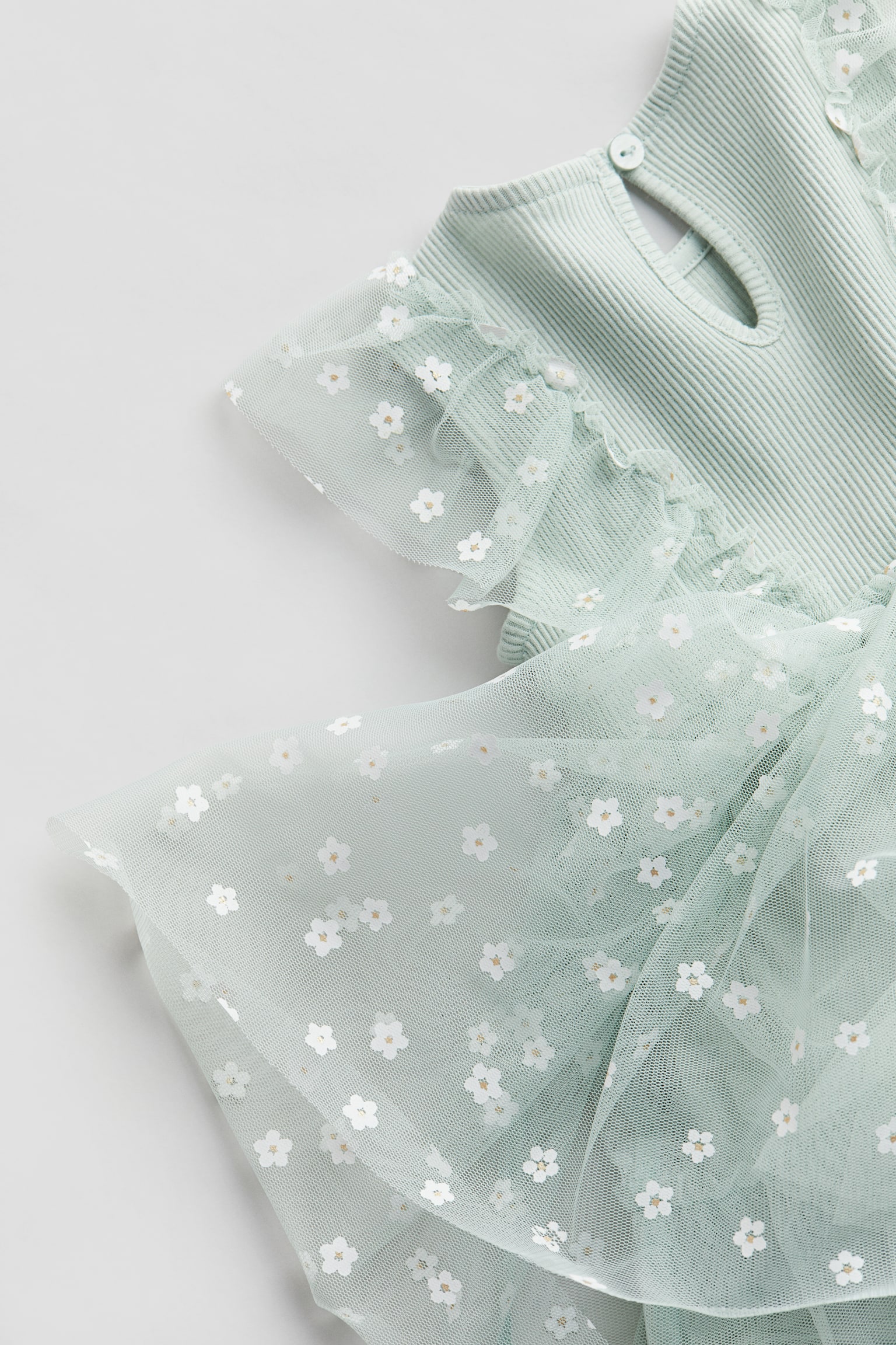 Pattern Tulle Dress - Light green/Cream/Dot - 3